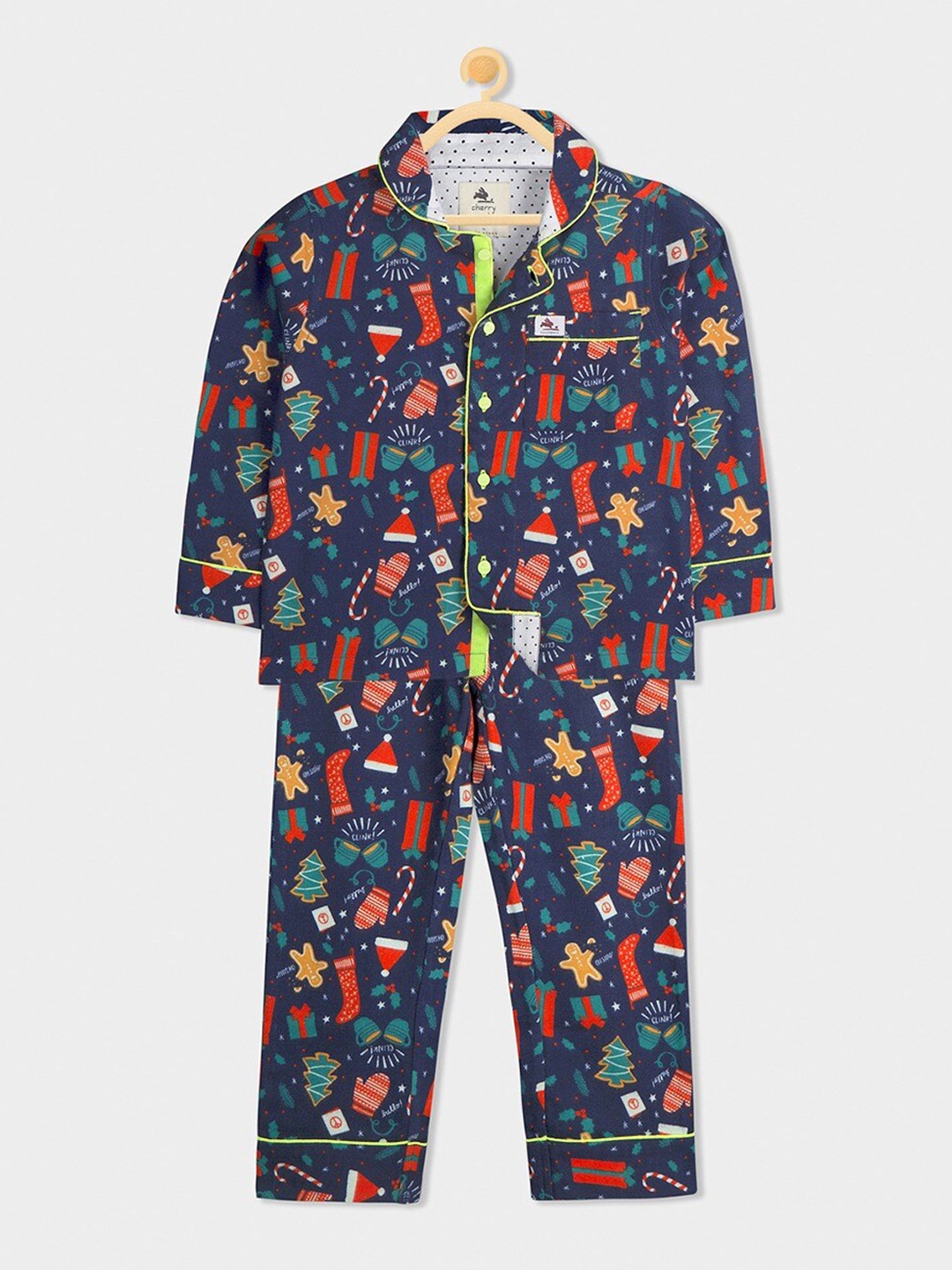 

Cherry Crumble Unisex Kids Black Printed Night suit