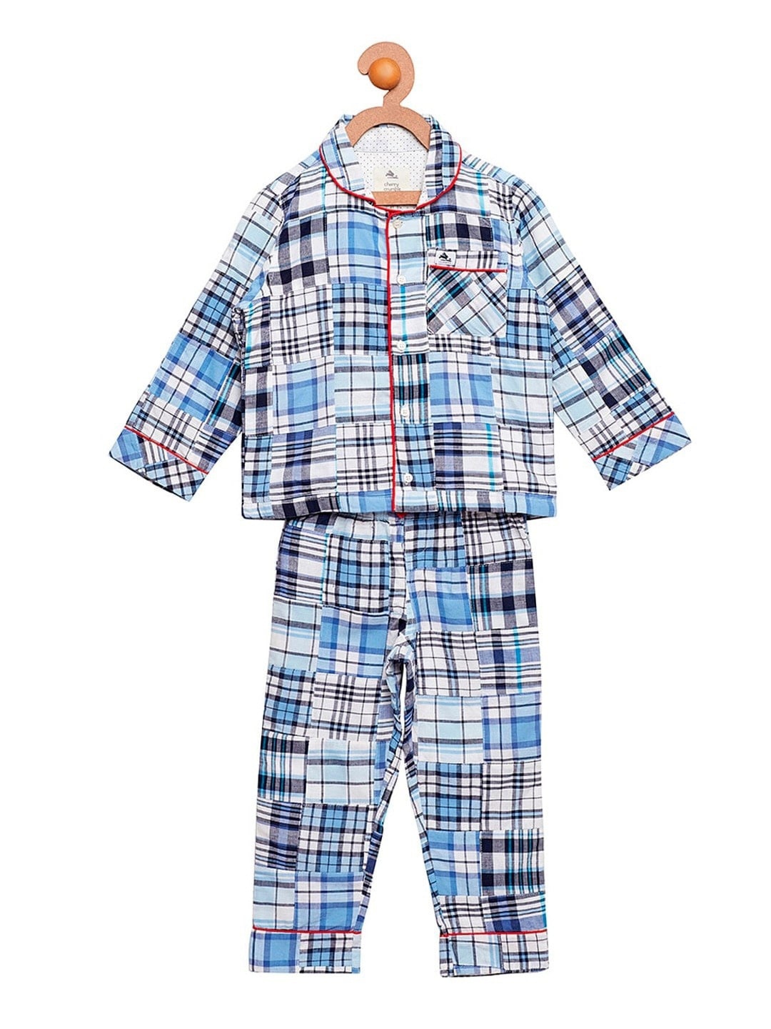 

Cherry Crumble Boys Blue & White Checkered Night Suit