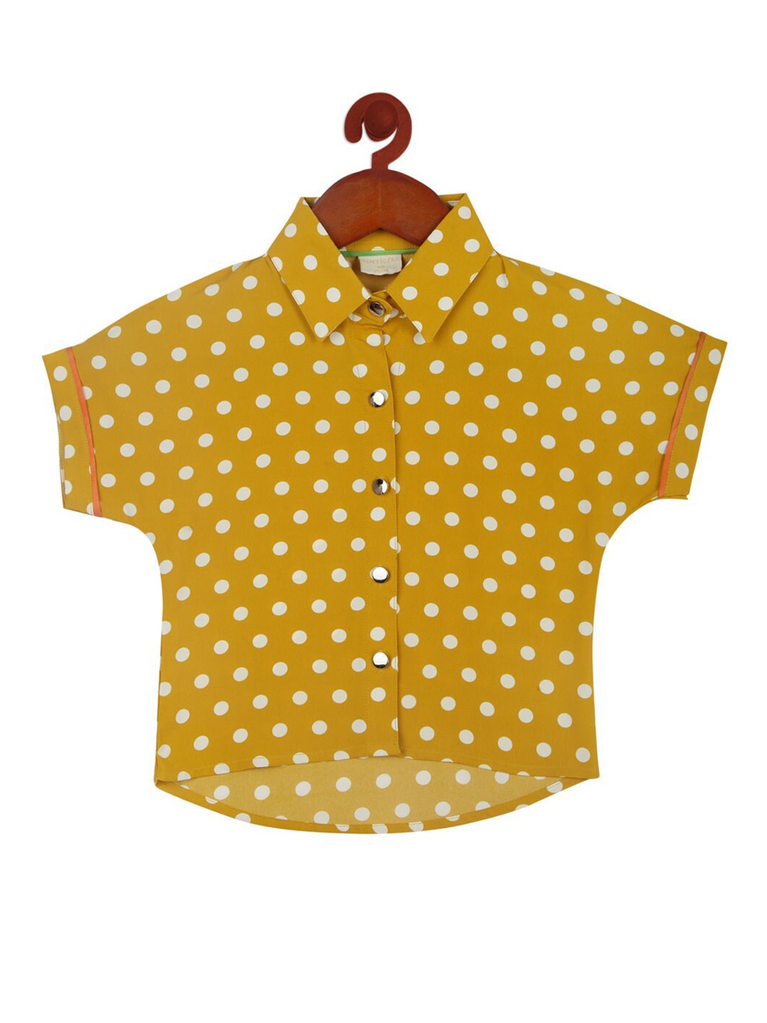 

Tiny Girl Mustard Yellow & White Polka Dots Extended Sleeves Shirt Style Top