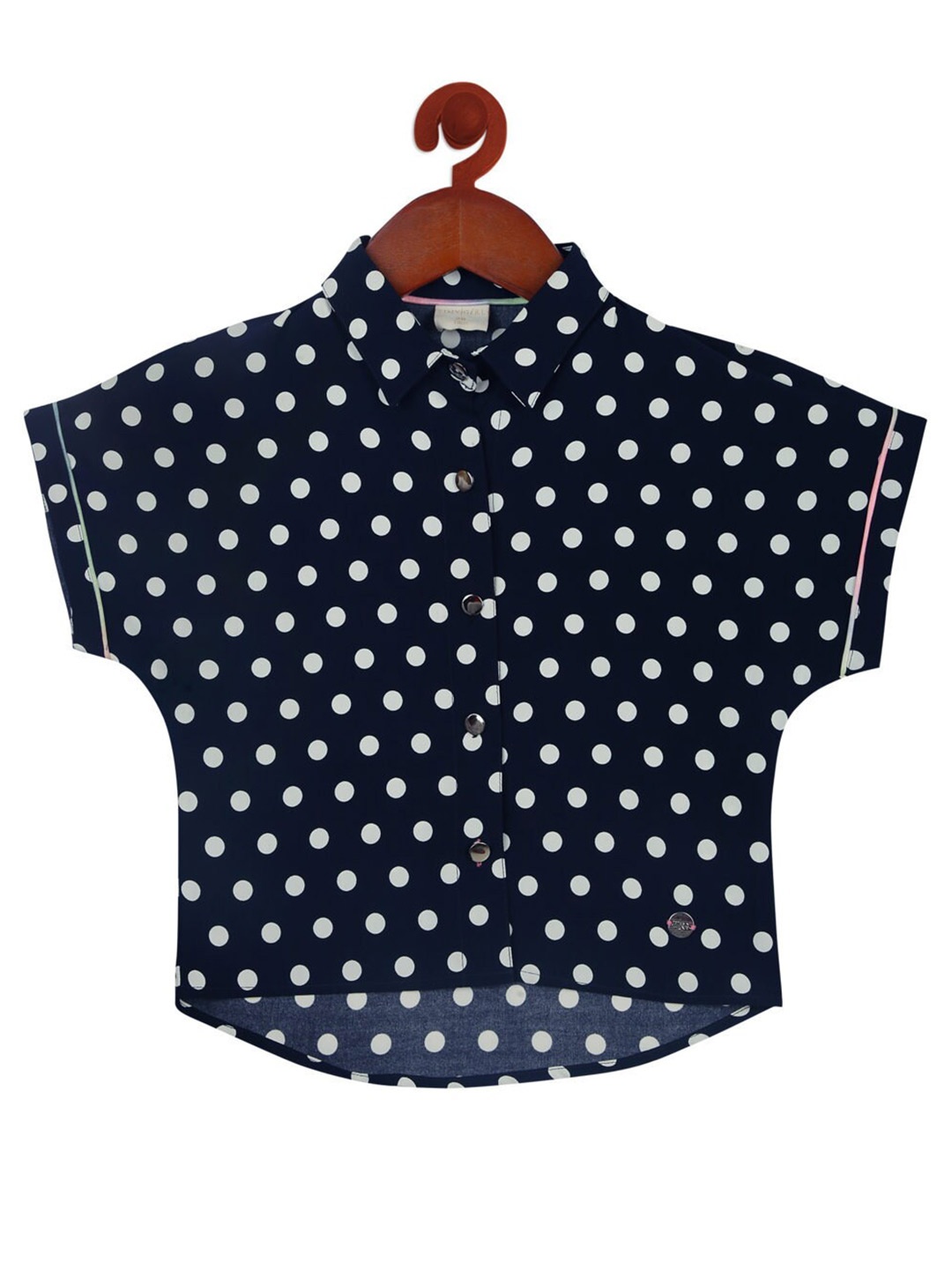 

Tiny Girl Navy Blue Polka Dot Regular Top