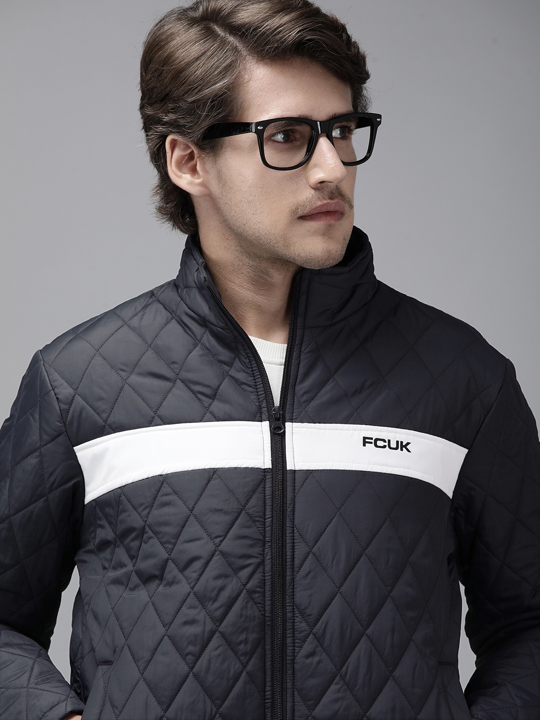 

French Connection Men Blue Quilted Jacket