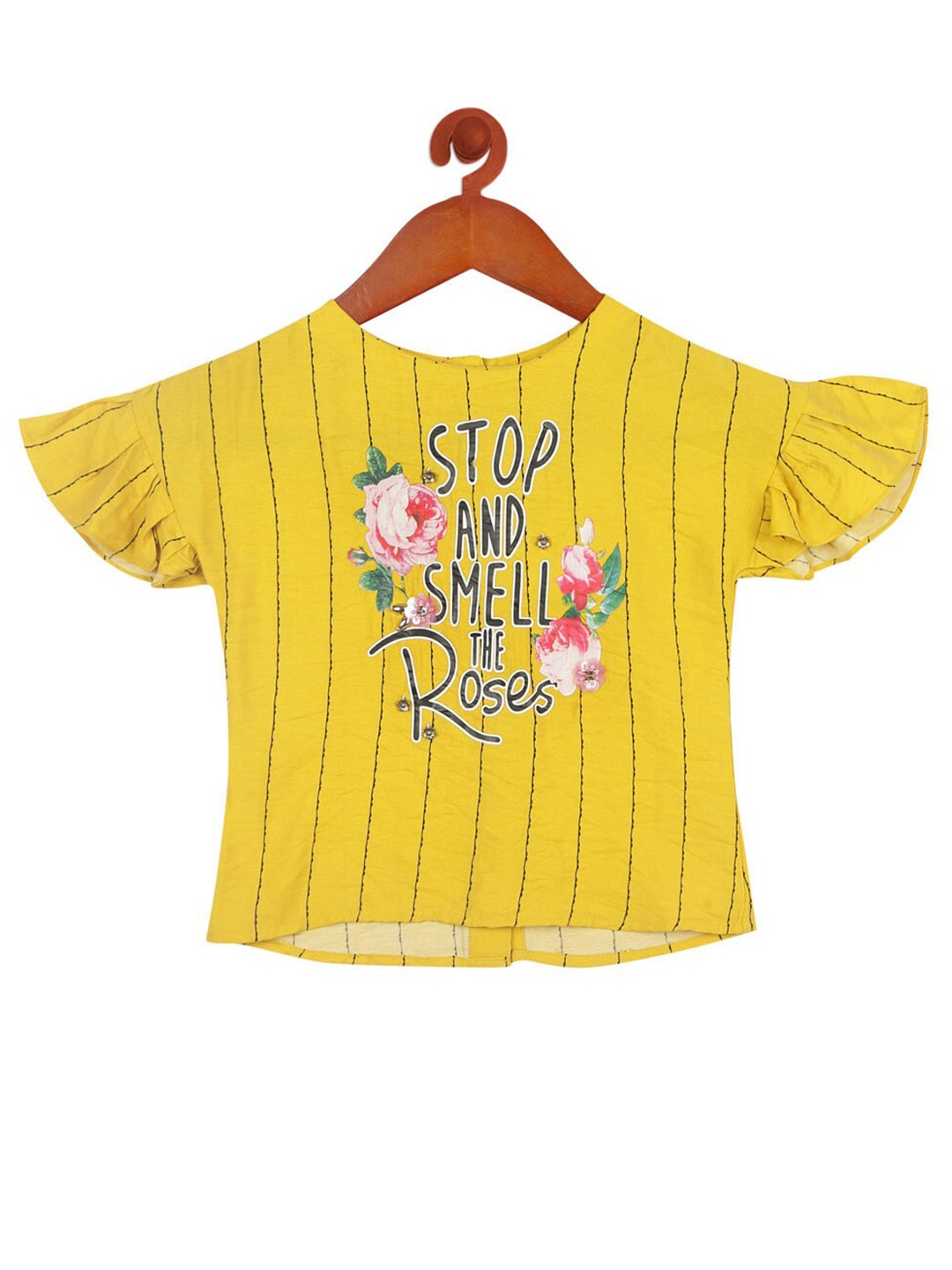 

Tiny Girl Mustard Yellow Printed Crop Top