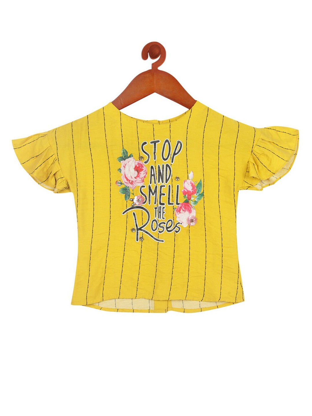 

Tiny Girl Mustard Yellow Floral Regular Crop Top
