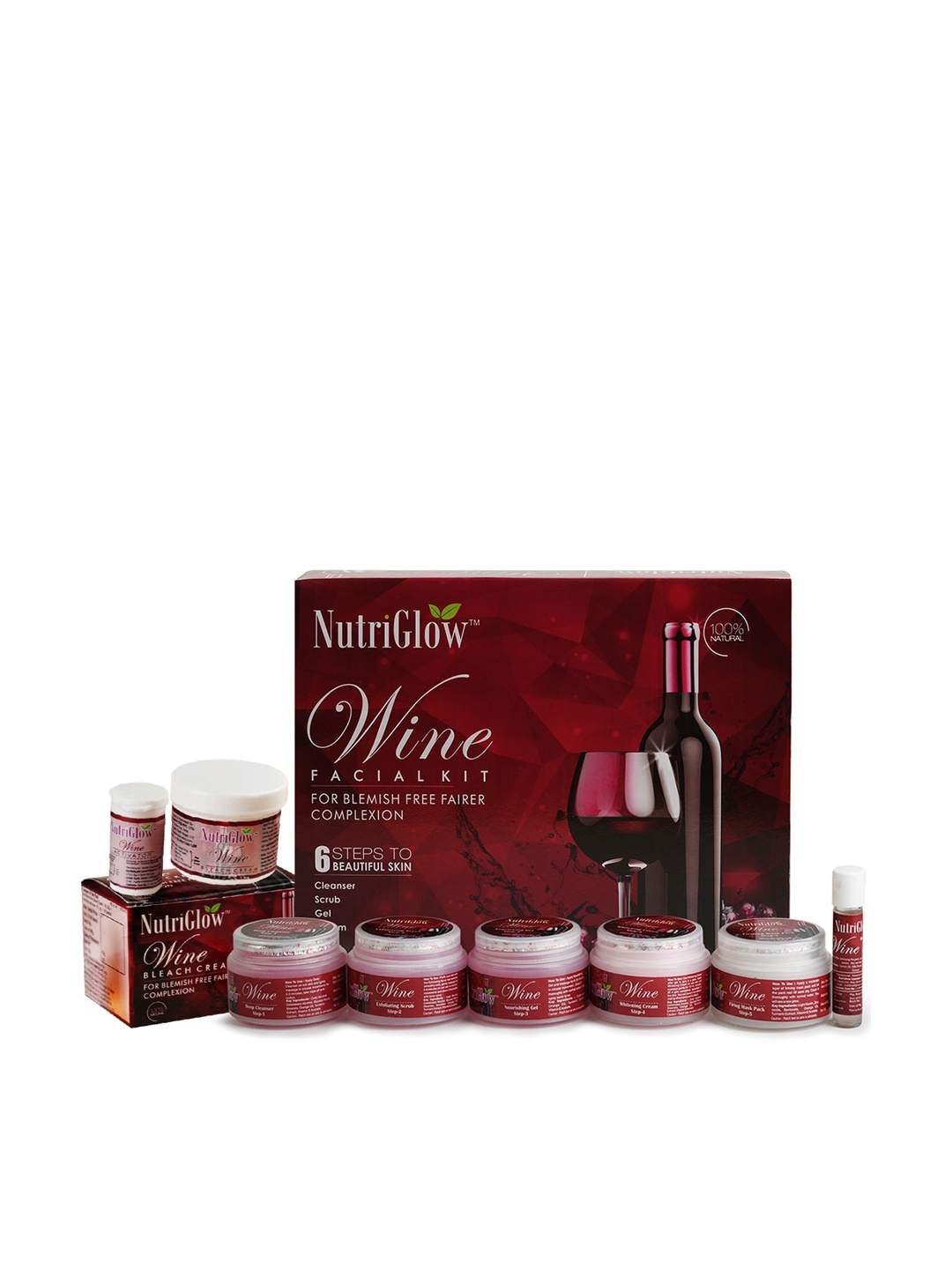 

NutriGlow Set of Wine Facial Kit 250 g + 10 ml & Wine Bleach Cream 43 g, Multi