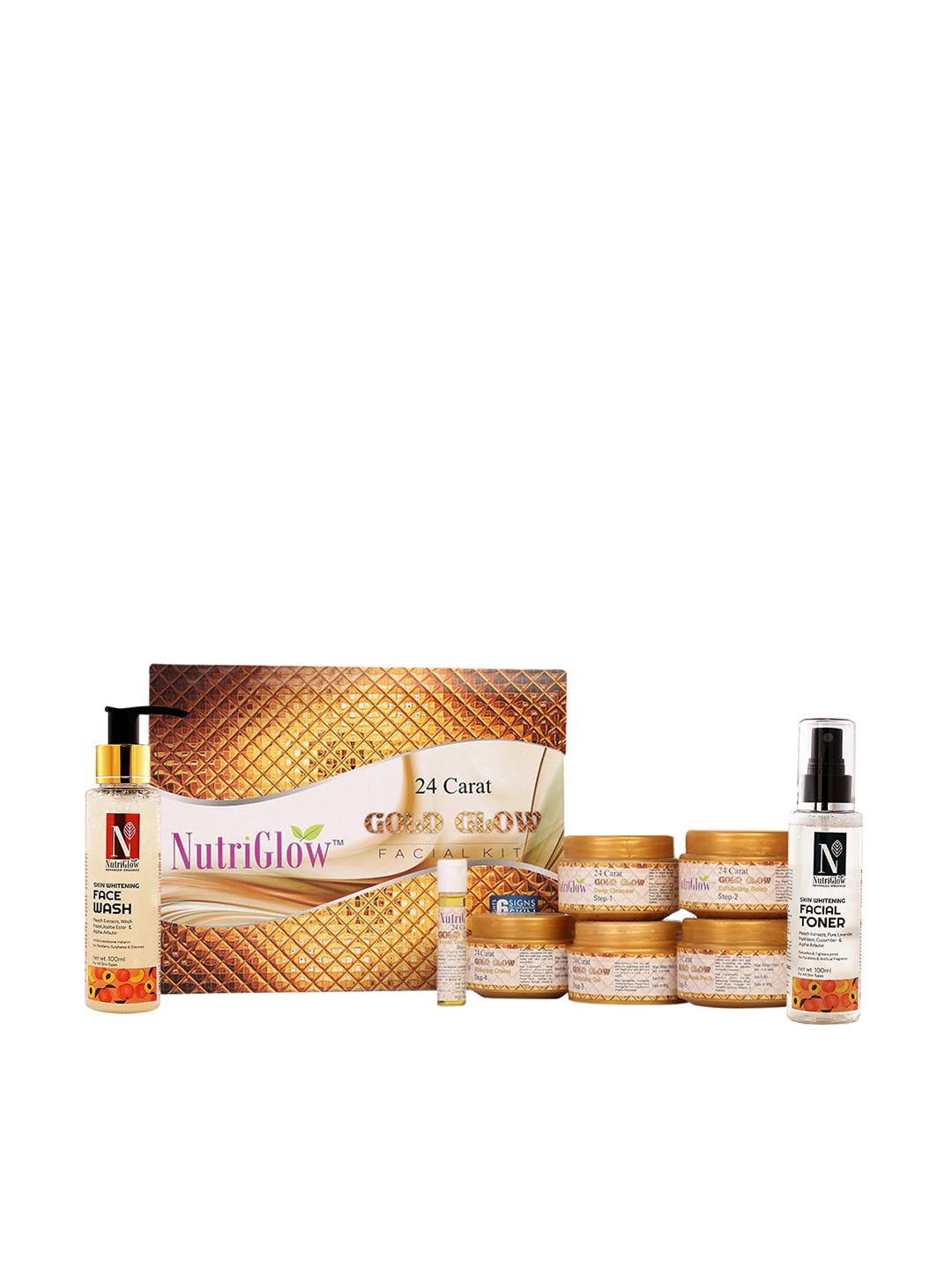 

NutriGlow 24 Carat Facial Kit 250g+10ml & Skin Whitening Face Wash 100ml & Toner 100ml, Multi