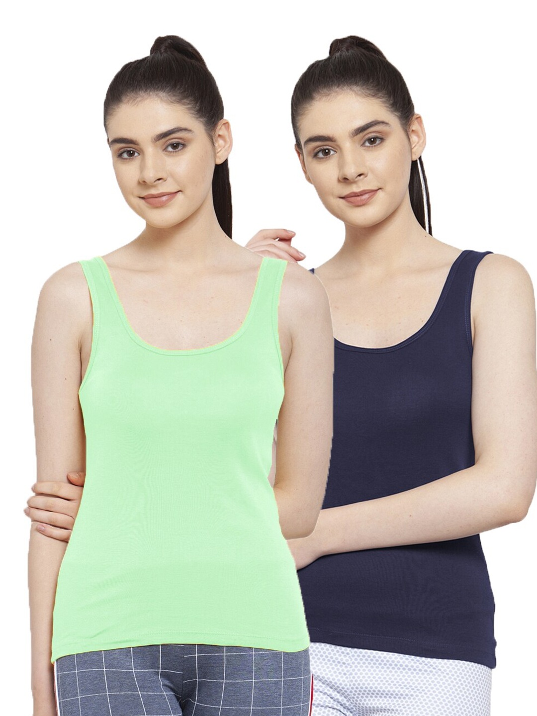 

Friskers Pack Of 2 Navy Blue & Green Tank Top