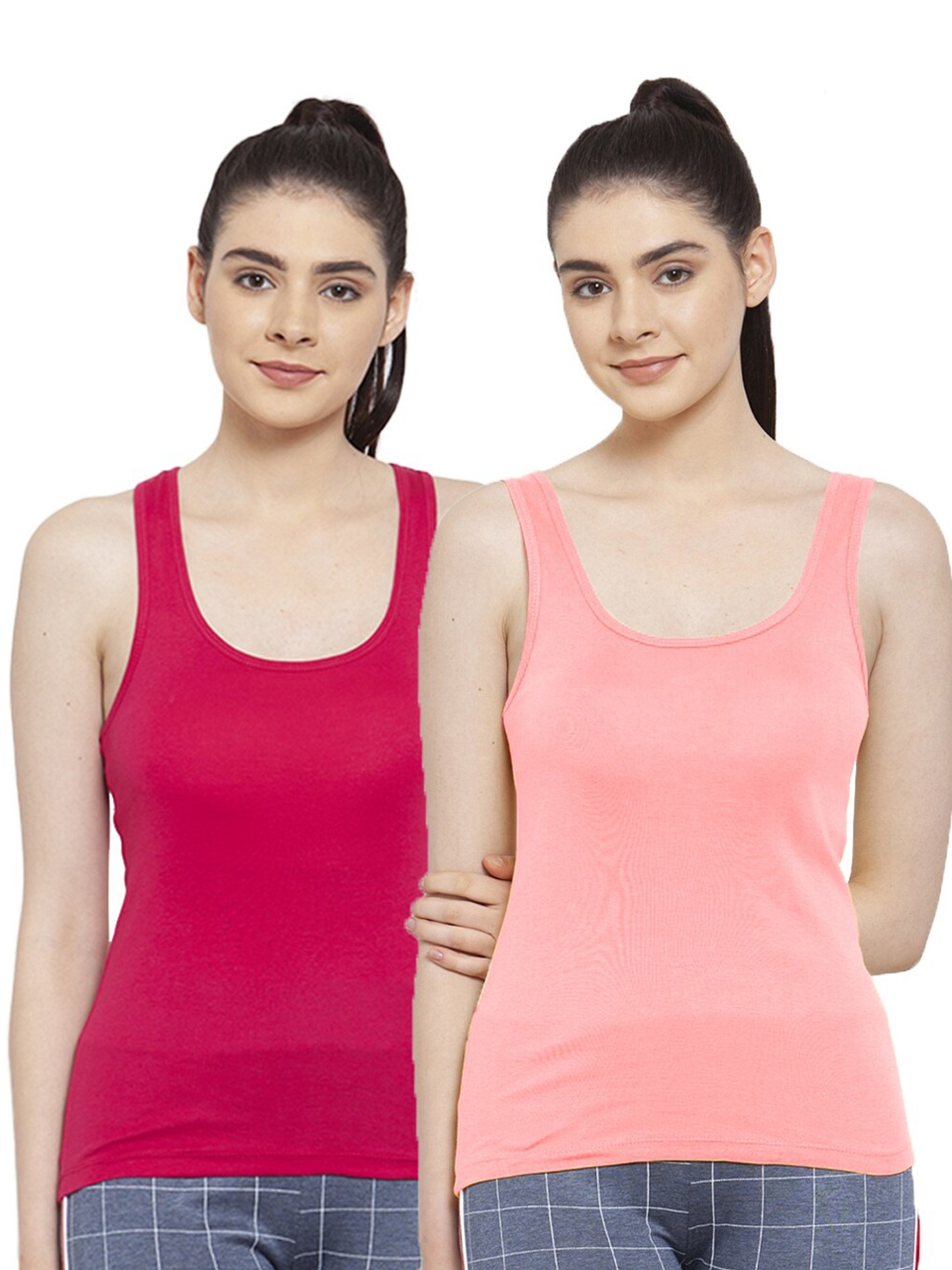 

Friskers Pack Of 2 Red & Pink Cotton Tank Top