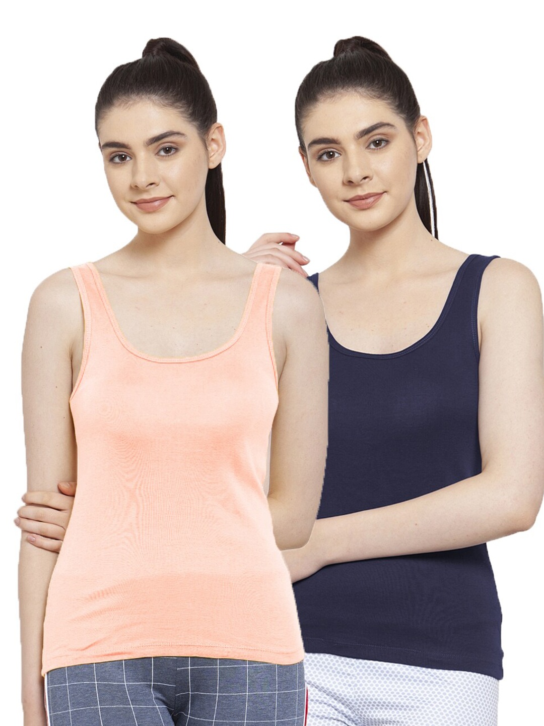 

Friskers Women Set of 2 Solid Tank Tops, Navy blue