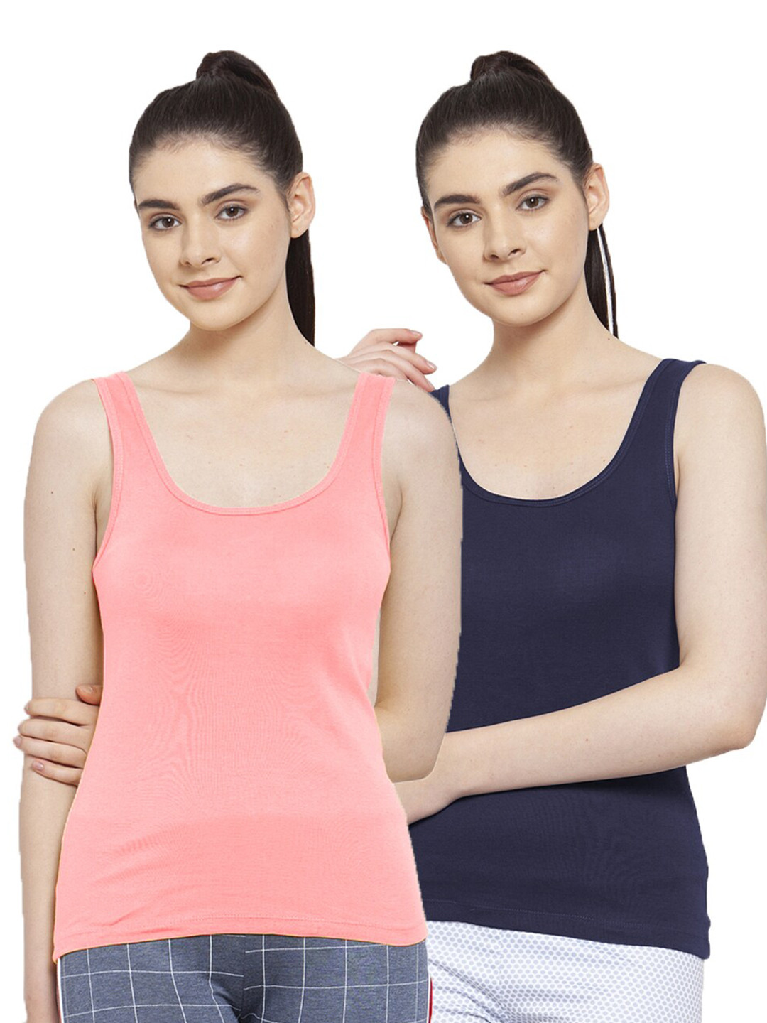 

Friskers Women Set of 2 Solid Tank Tops, Navy blue