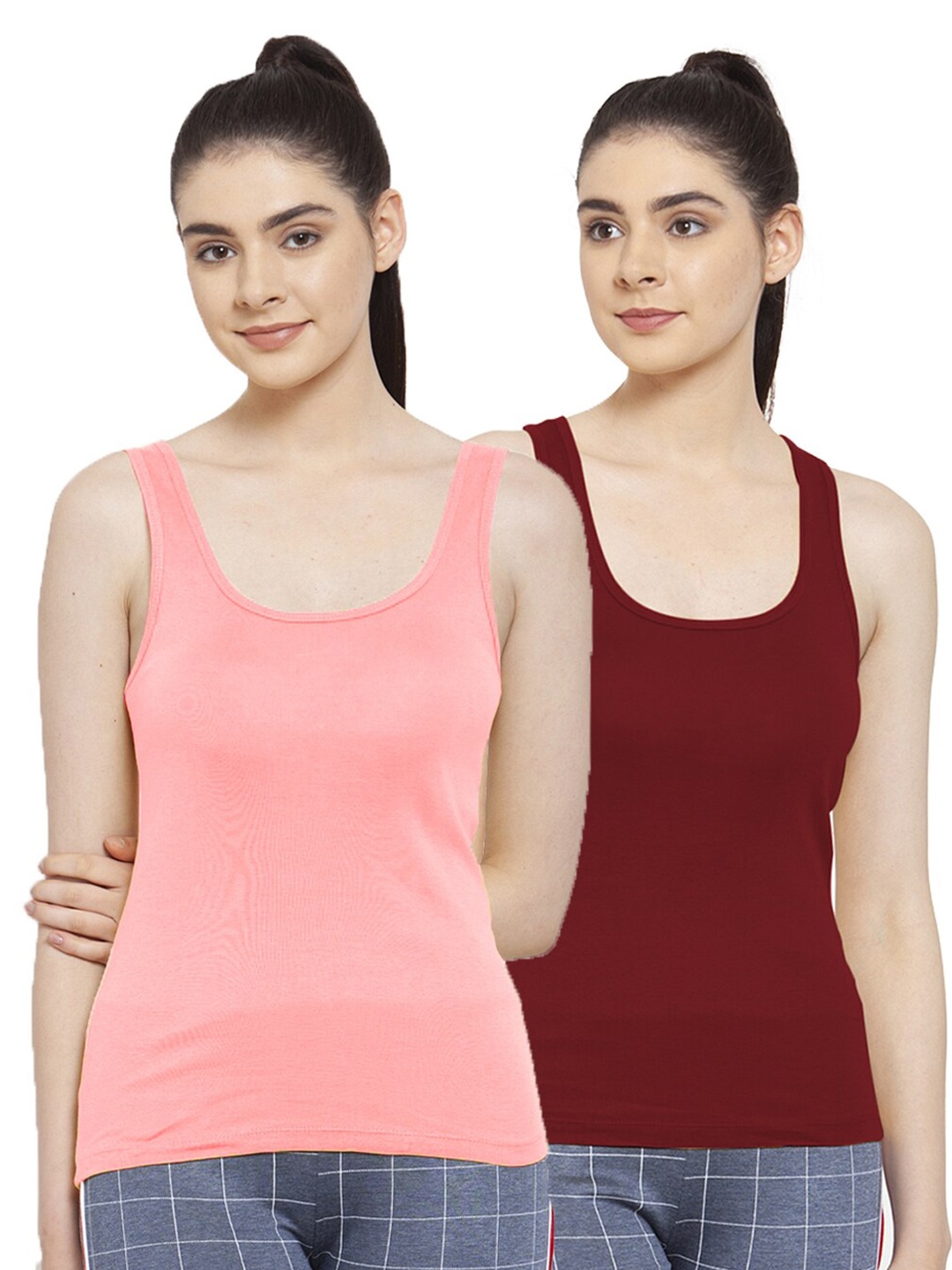 

Friskers Maroon & Peach-Coloured Pack of 2 Tank Tops