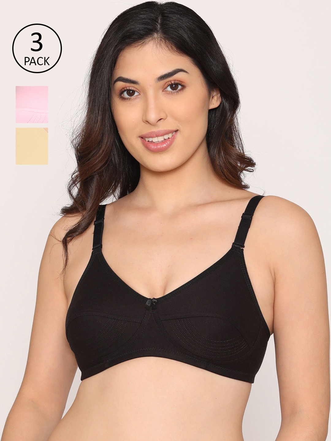 

Kalyani Pack of 3 Non-Padded Everyday Cotton Bra, Black