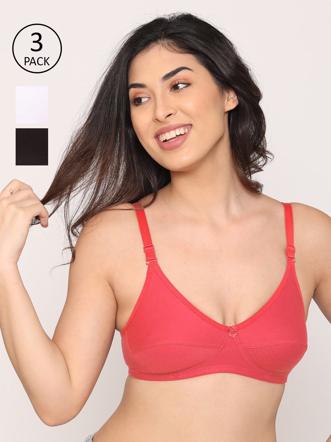 

Kalyani Pack of 3 Red & Black T-shirt Bra 5036- HOTPINK BLACK WHITE 30 B