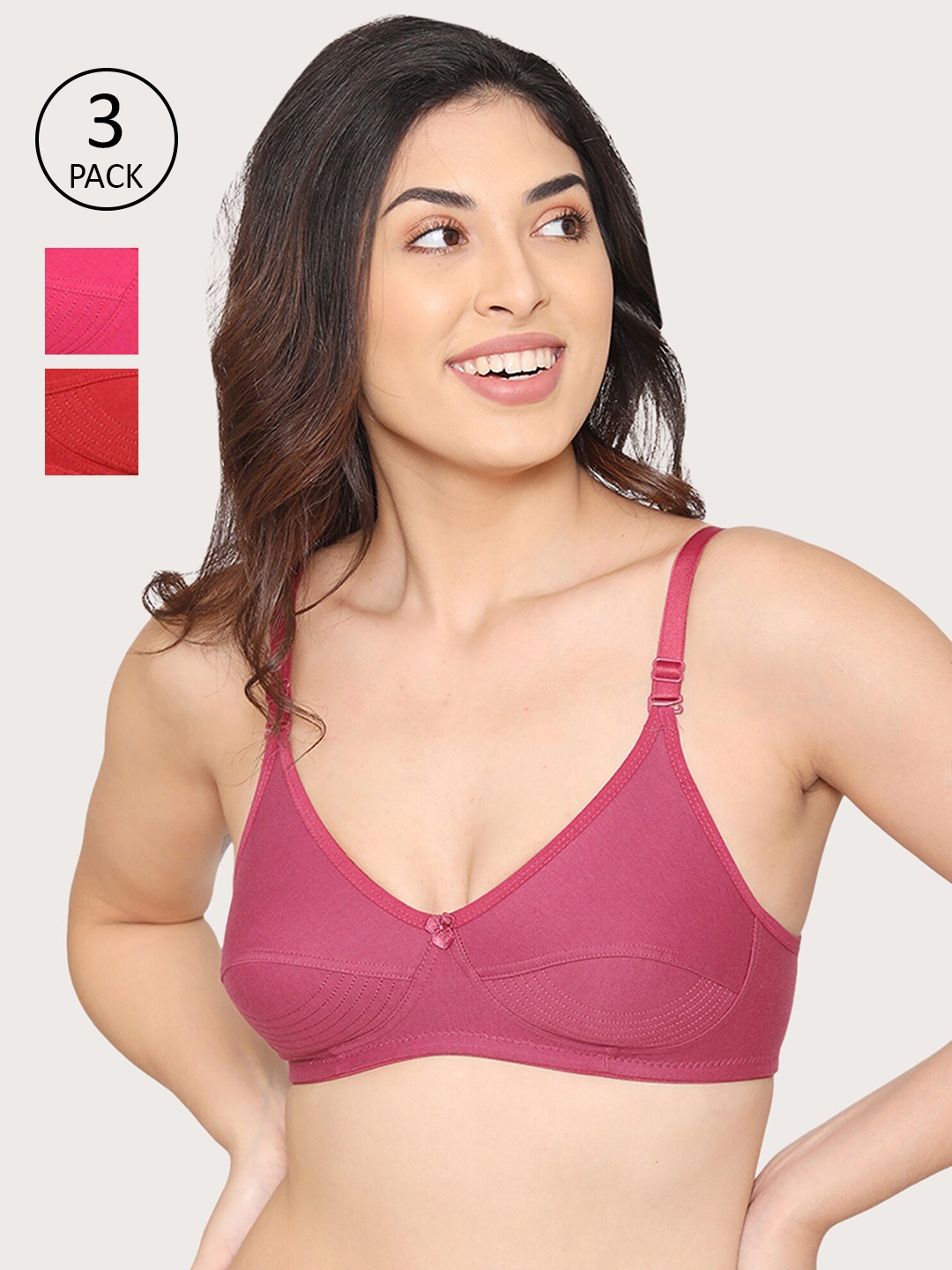 

Kalyani Pack of 3 Magenta & Red Everyday Bras Non-Padded