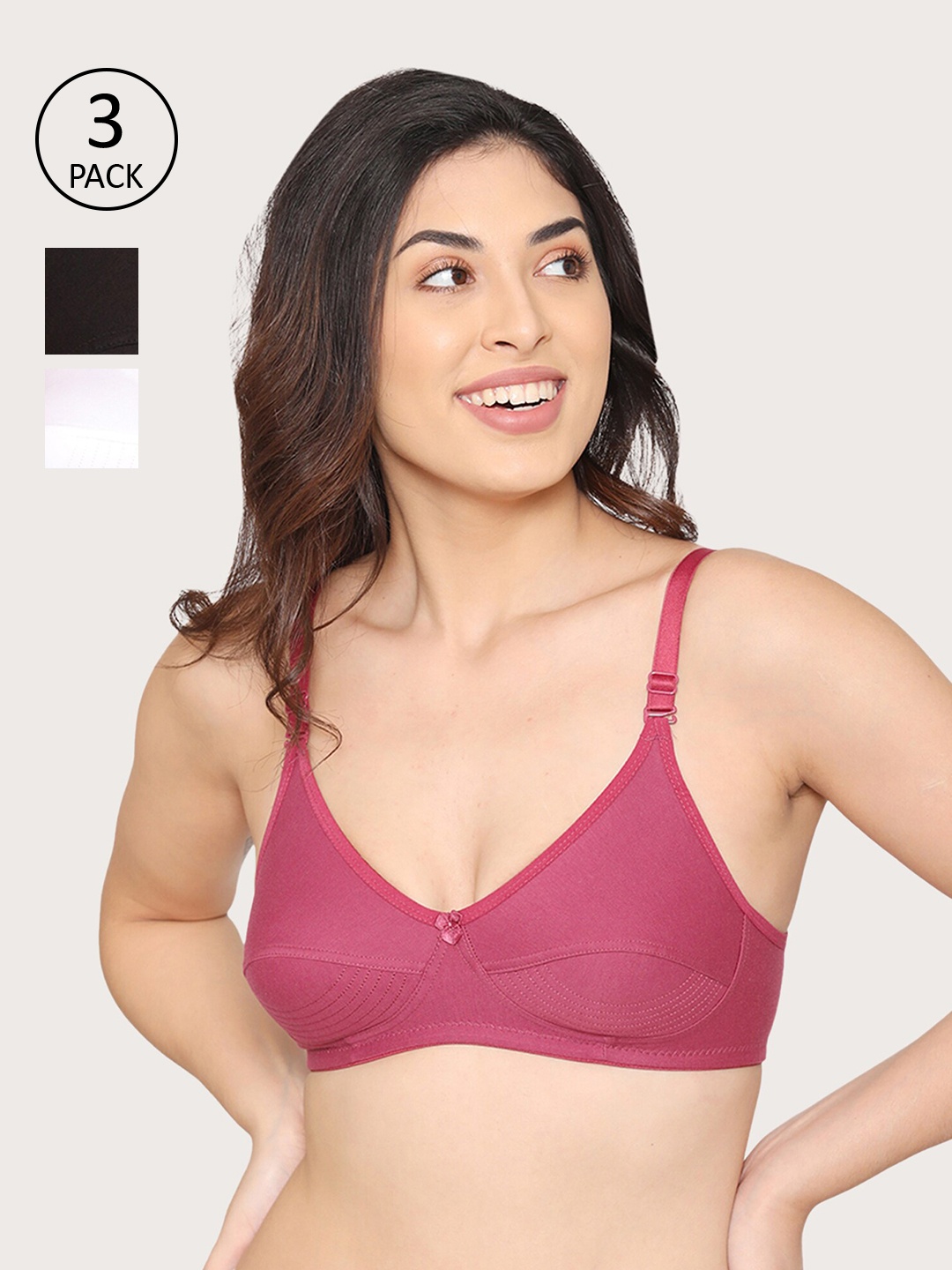 

Kalyani Pack of 3 Black & White T-shirt Bra 5036- ROSEBUD BLACK WHITE