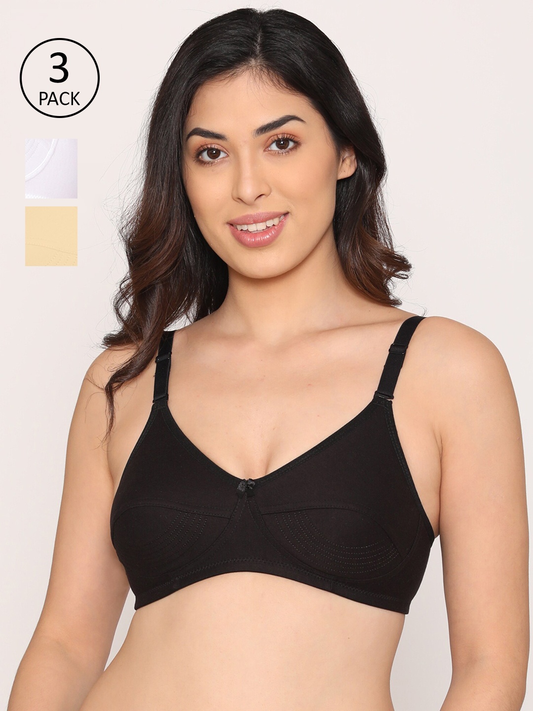 

Kalyani Women Pack Of 3 Non-Padded Everyday Bra 5036, Black