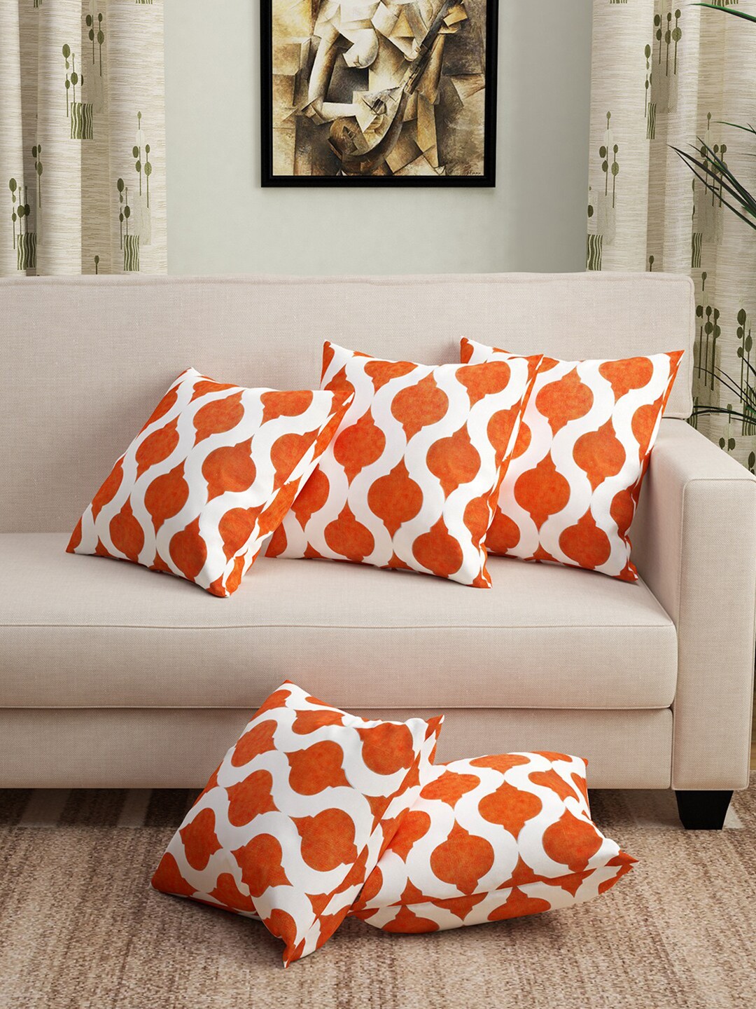

Story@home Set Of 5 Brown & White Ethnic Motifs Printed Cotton Square Cushion Covers