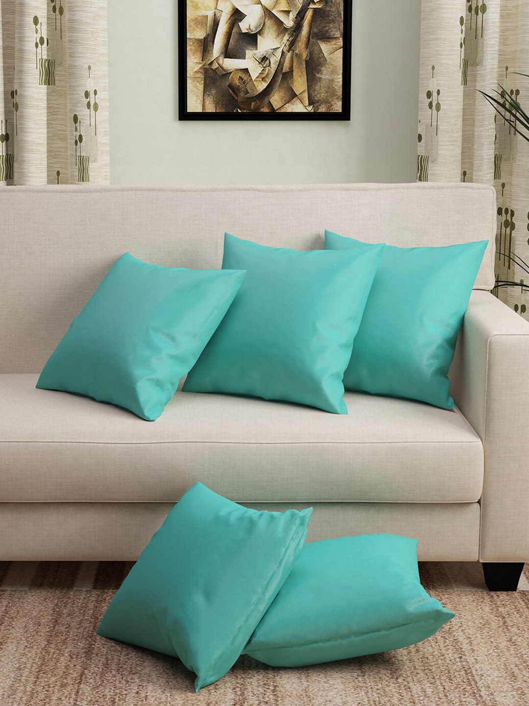 

Story@home Turquoise Blue Set of 5 Square Cushion Covers