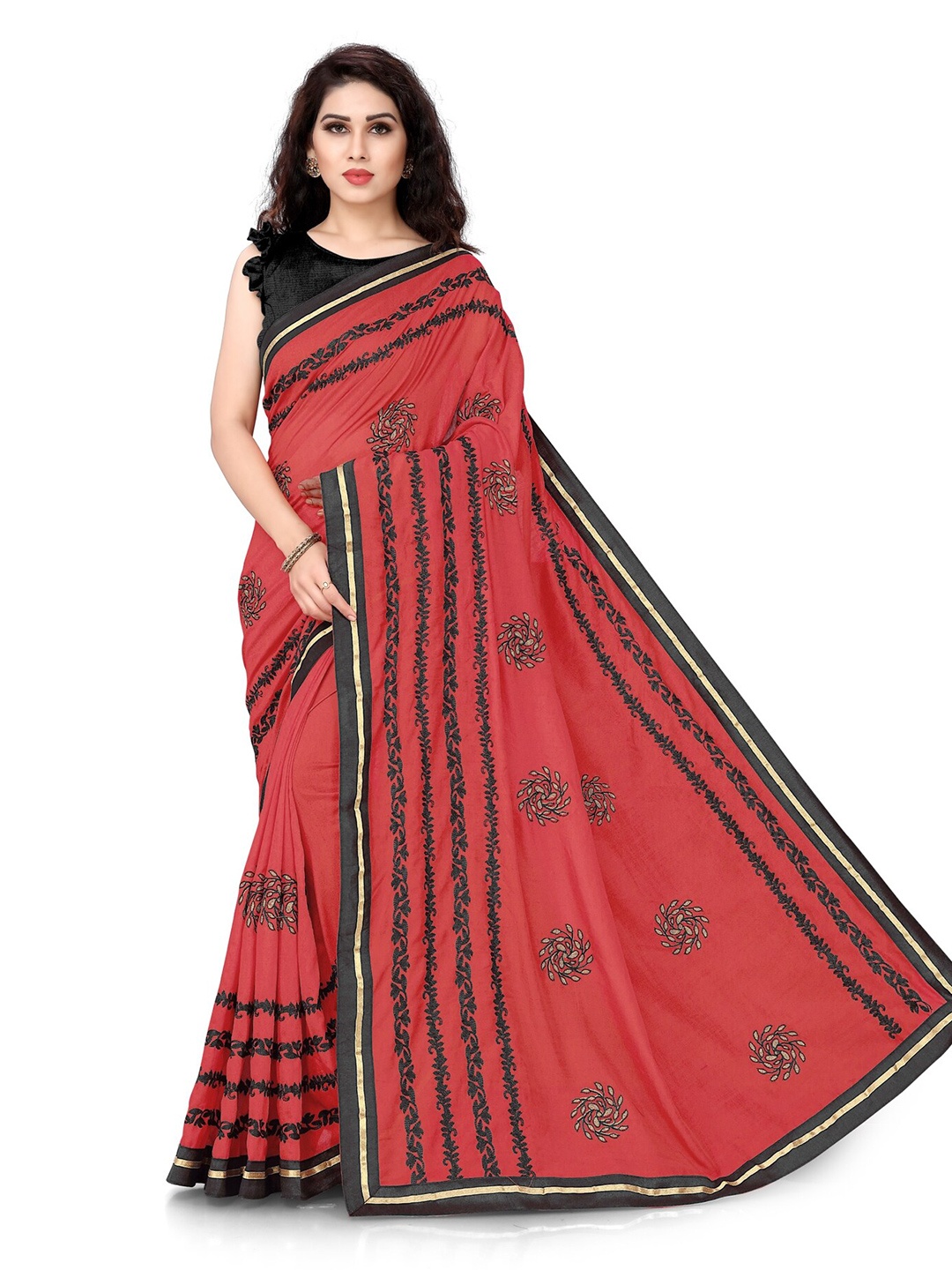 

MIRCHI FASHION Red & Black Floral Printed Silk Blend Saree
