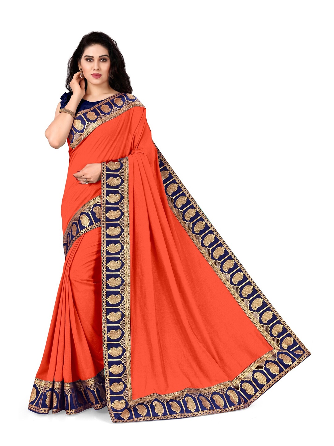 

KALINI Orange & Gold-Coloured Zari Silk Blend Saree