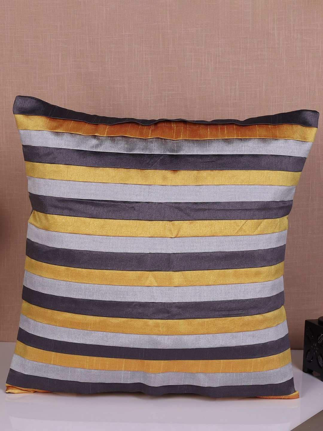 

Molcha Grey & Yellow Set of 2 Striped Square Cushion Covers