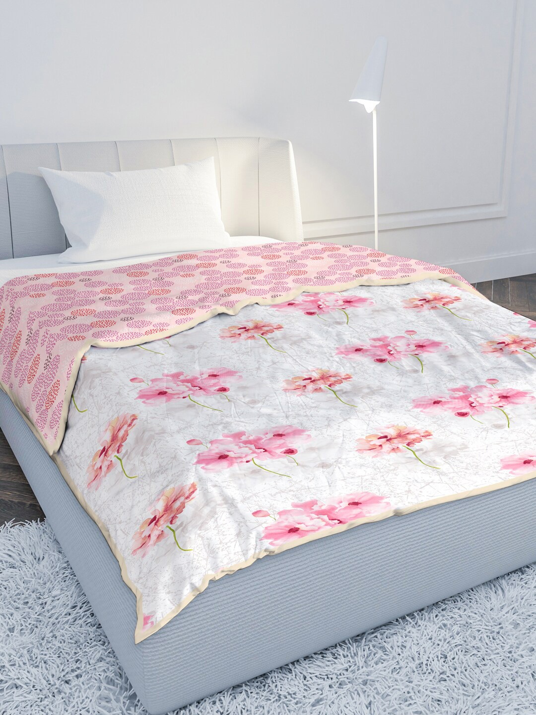 

MAYFAIR HOMES LONDON Pink & White AC Room 100 GSM Pure Cotton Reversible Single Bed Dohar