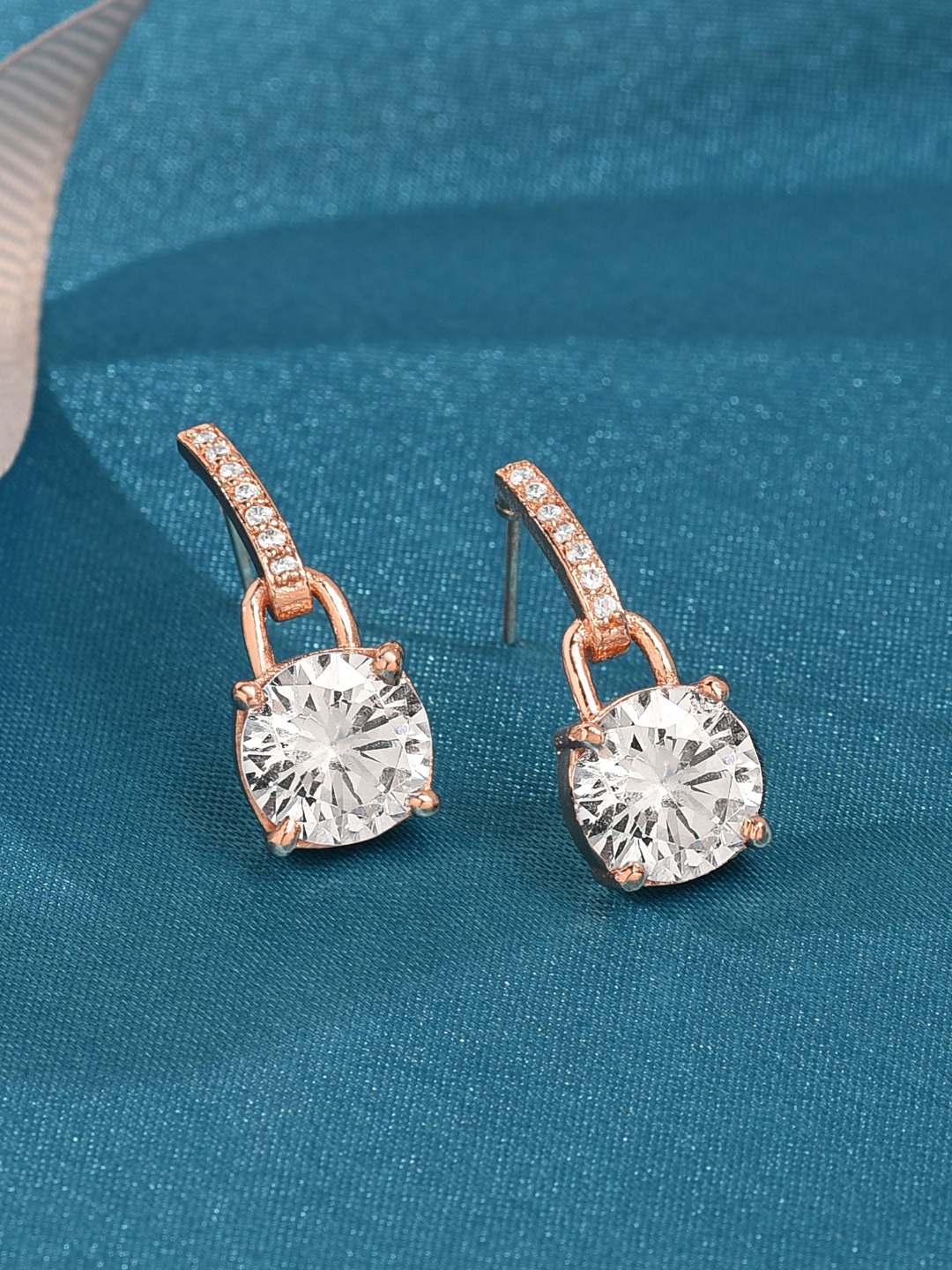 

AMI Rose-Gold-Plated & White CZ Contemporary Drop Earrings