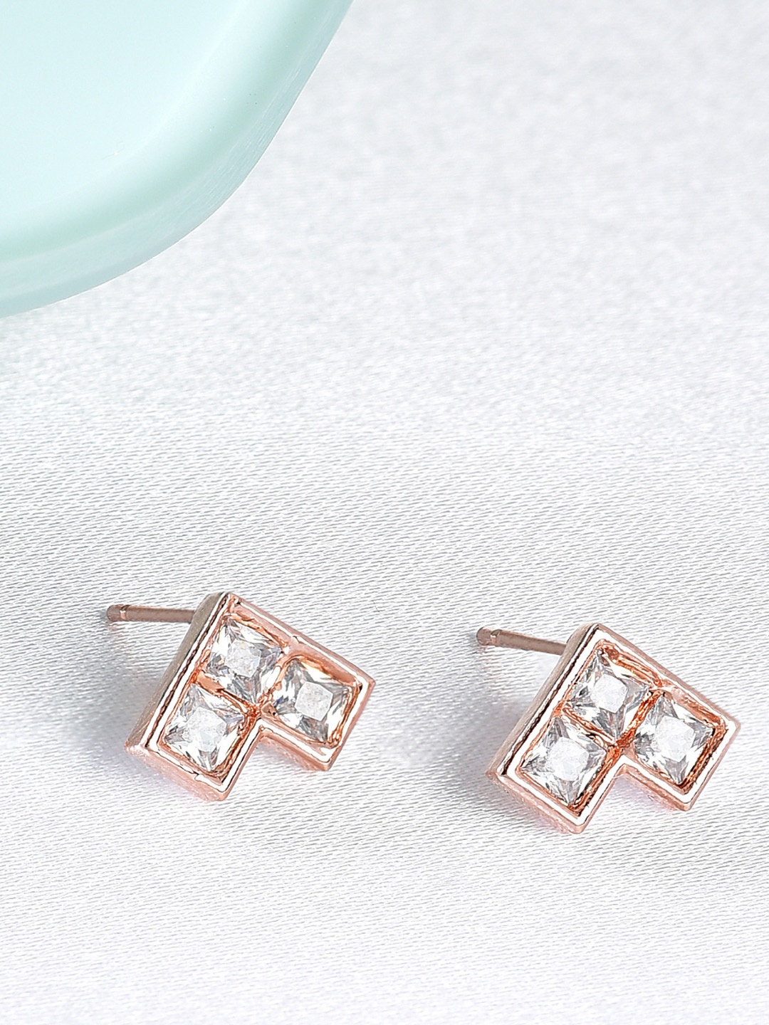 

AMI Rose Gold-Plated & White CZ Geometric Studs Earrings