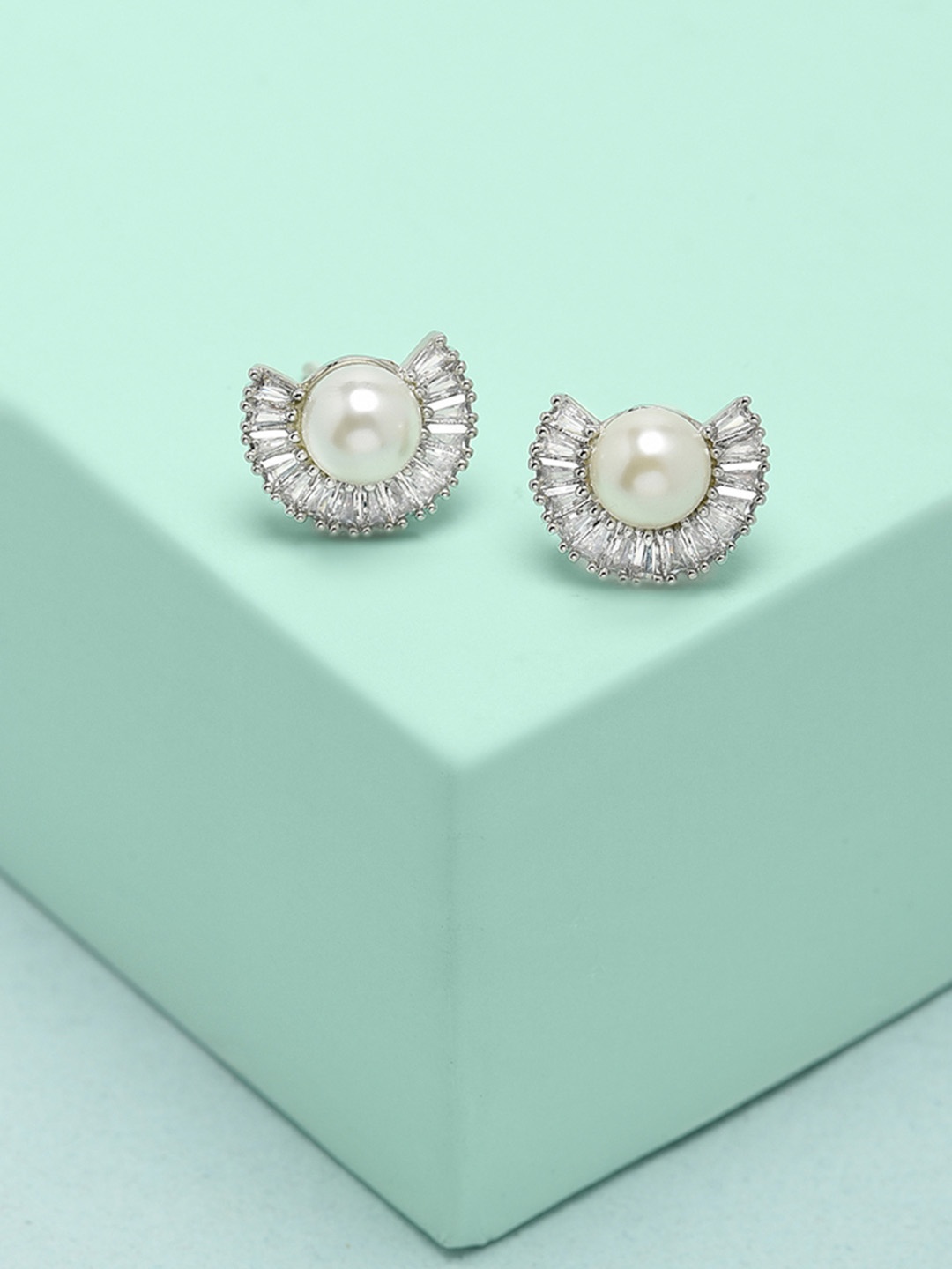 

AMI Silver-Plated Contemporary CZ-Studded Studs Earrings