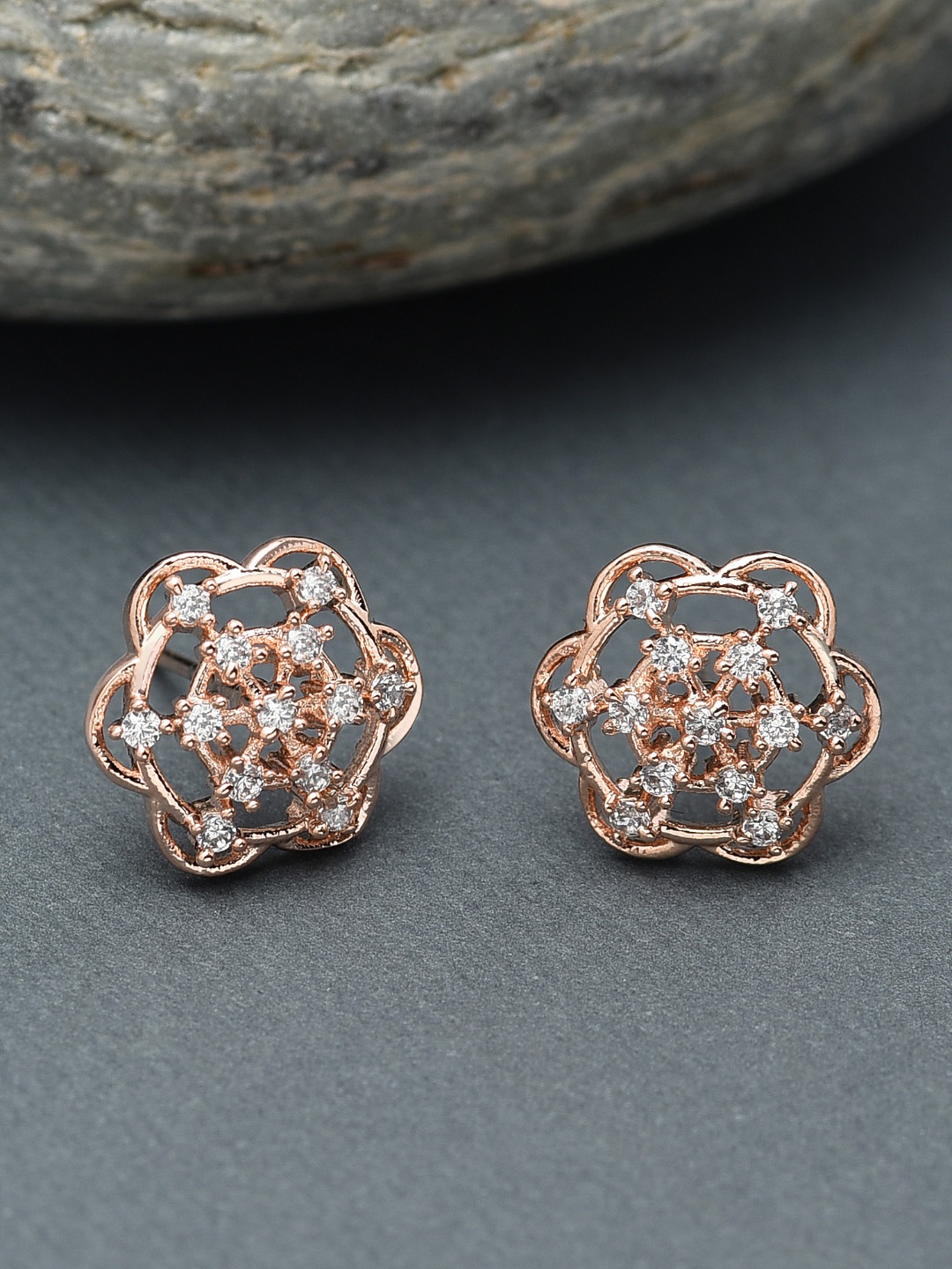 

AMI Rose Gold Contemporary CZ Studded Studs