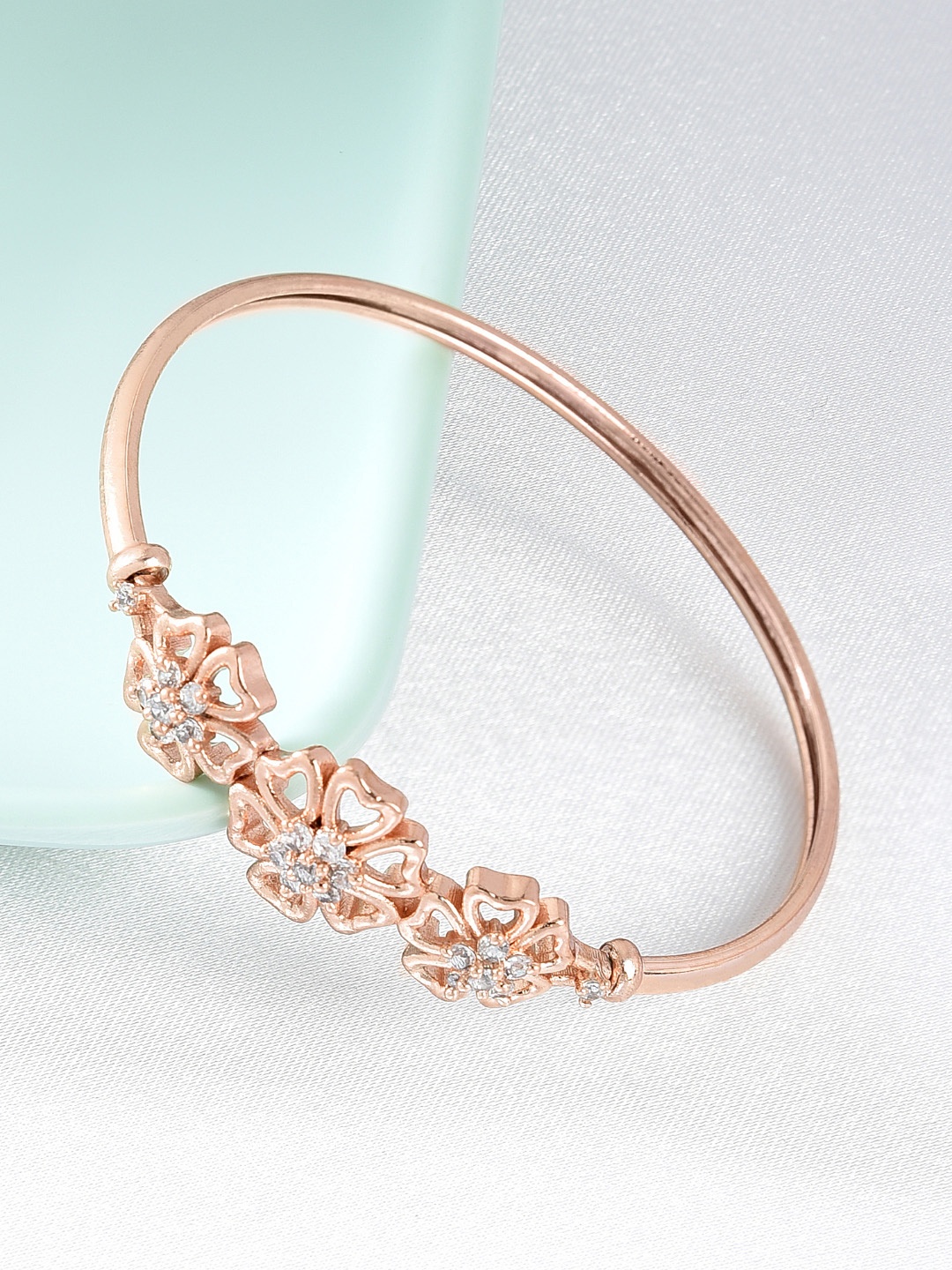 

AMI Women Rose Gold & White Brass Cubic Zirconia Tribal Kada Bracelet