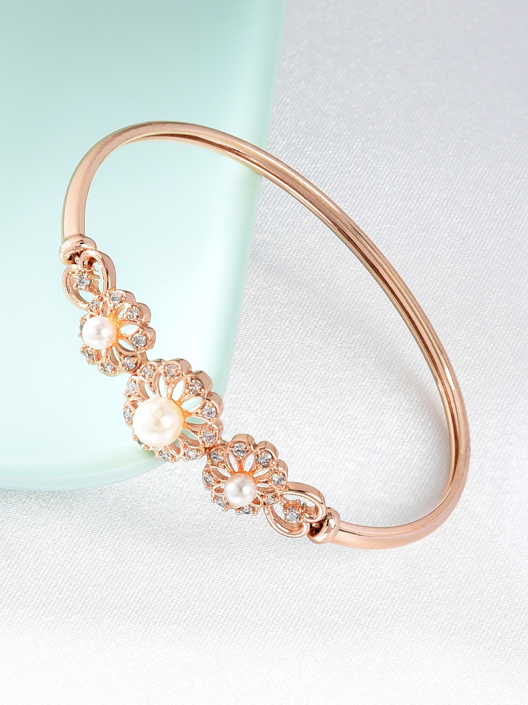 

AMI Women Rose Gold-Plated Brass Cubic Zirconia Kada Bracelet