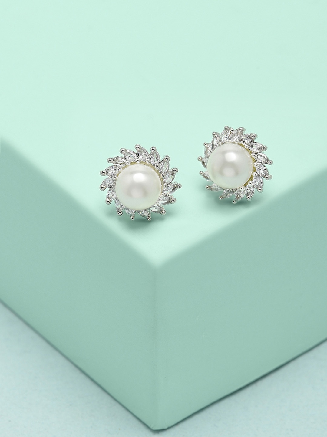 

AMI Silver-Toned Contemporary Studs Earrings