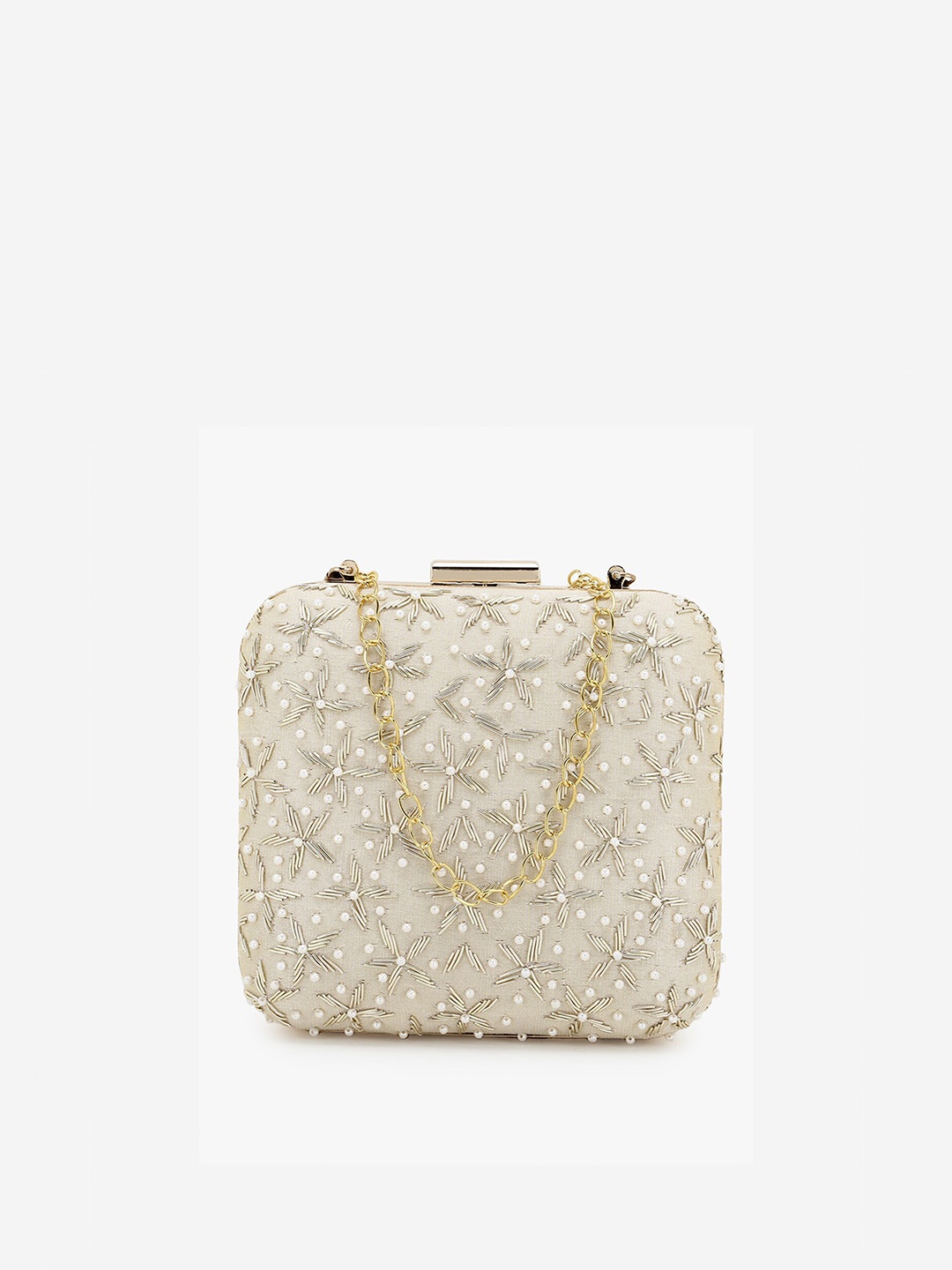 

Anekaant Beige & Gold-Toned Embellished Box Clutch