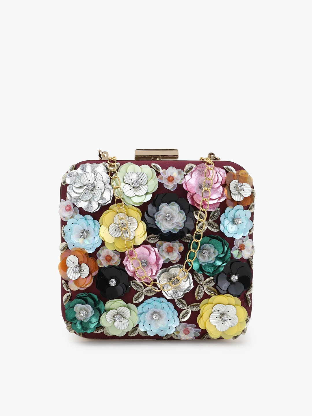 

Anekaant Red & Blue Floral Embellished Box Clutch