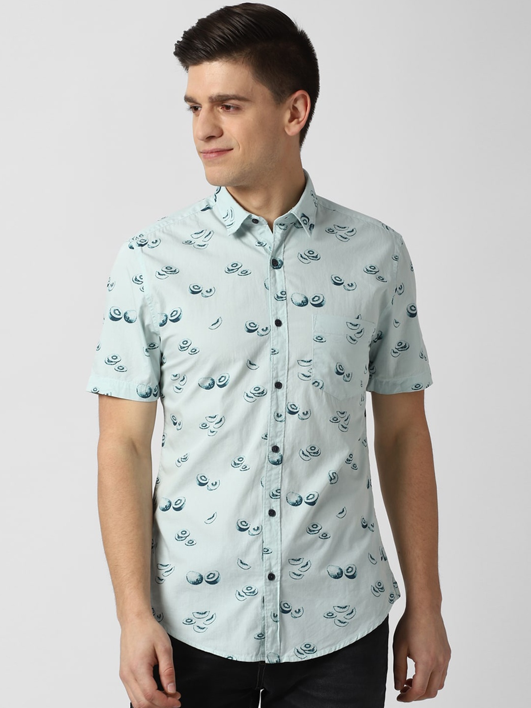 

Peter England Casuals Men Blue Slim Fit Opaque Printed Casual Shirt