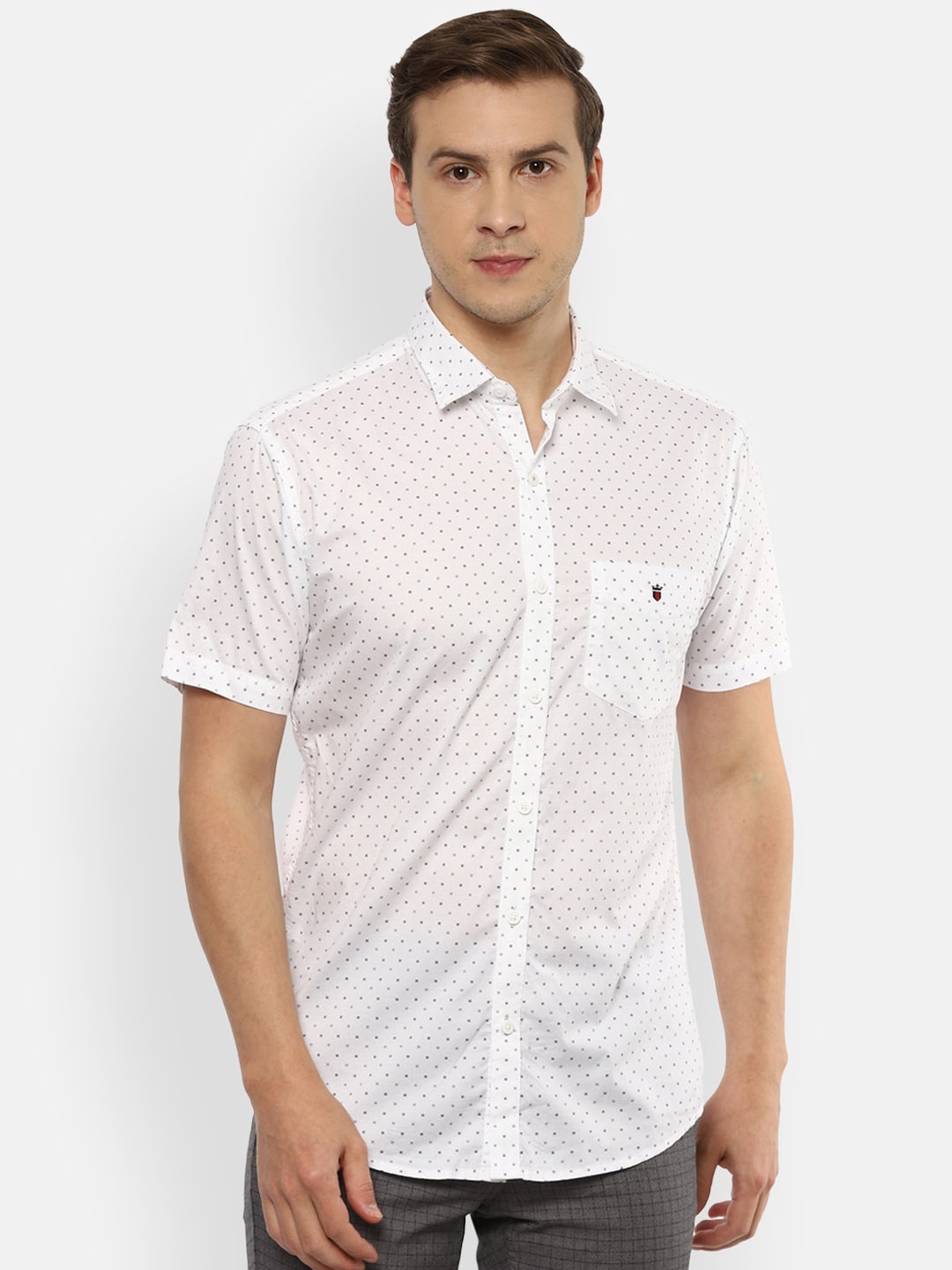 

Louis Philippe Sport Men Pure Cotton White Slim Fit Semi Sheer Printed Casual Shirt