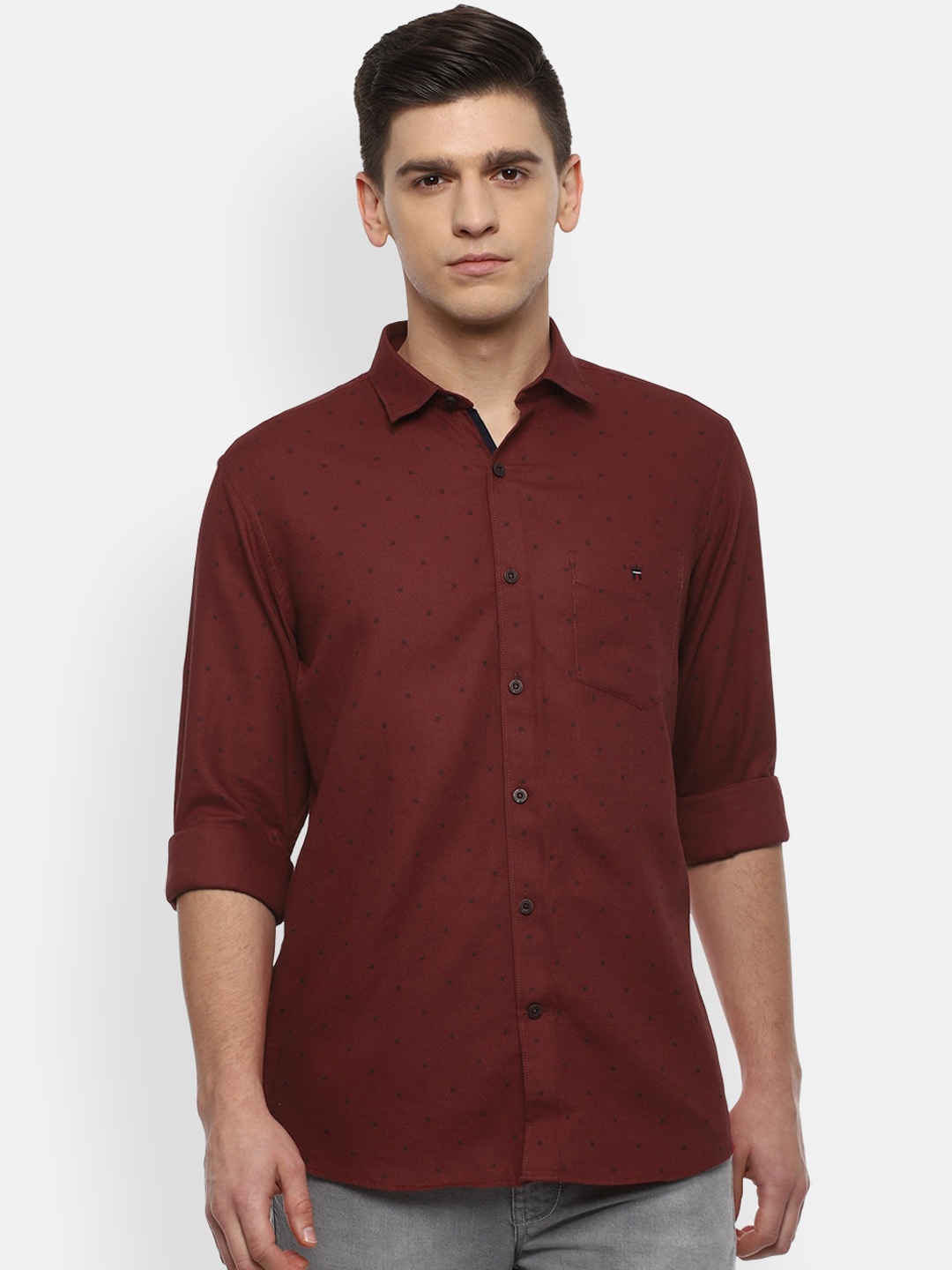 

Louis Philippe Sport Men Maroon Slim Fit Opaque Printed Pure Cotton Casual Shirt
