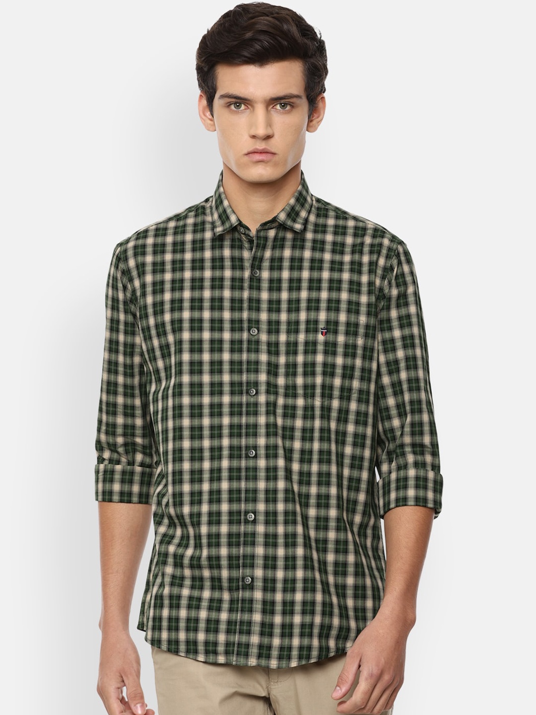 

Louis Philippe Sport Men Olive Green Slim Fit Opaque Checked Pure Cotton Casual Shirt