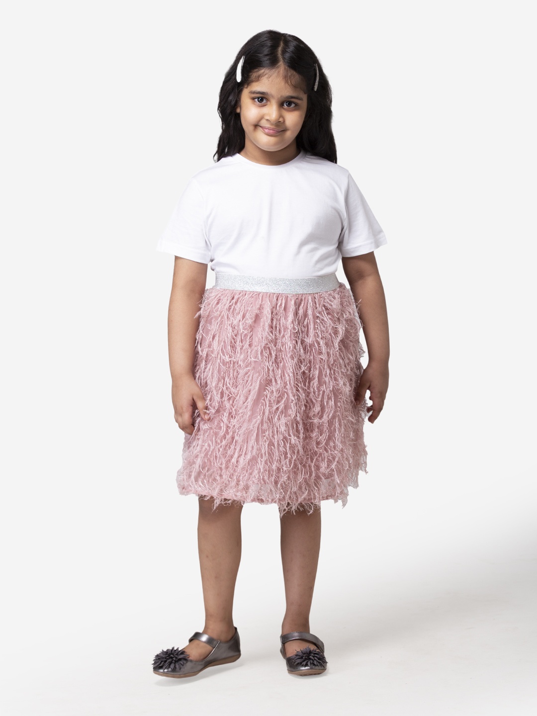 

Hoop Hippo Kids Girls Peach Shimmery Poly Fringed Cotton Voile Skirt