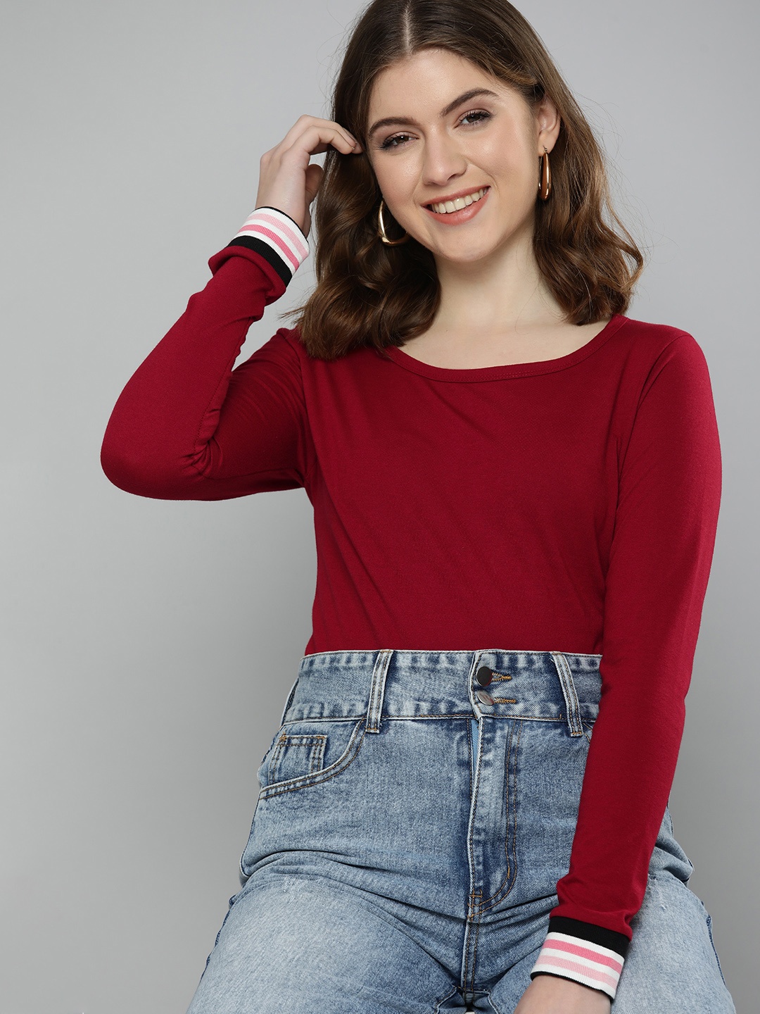 

HERE&NOW Women Maroon Solid T-shirt