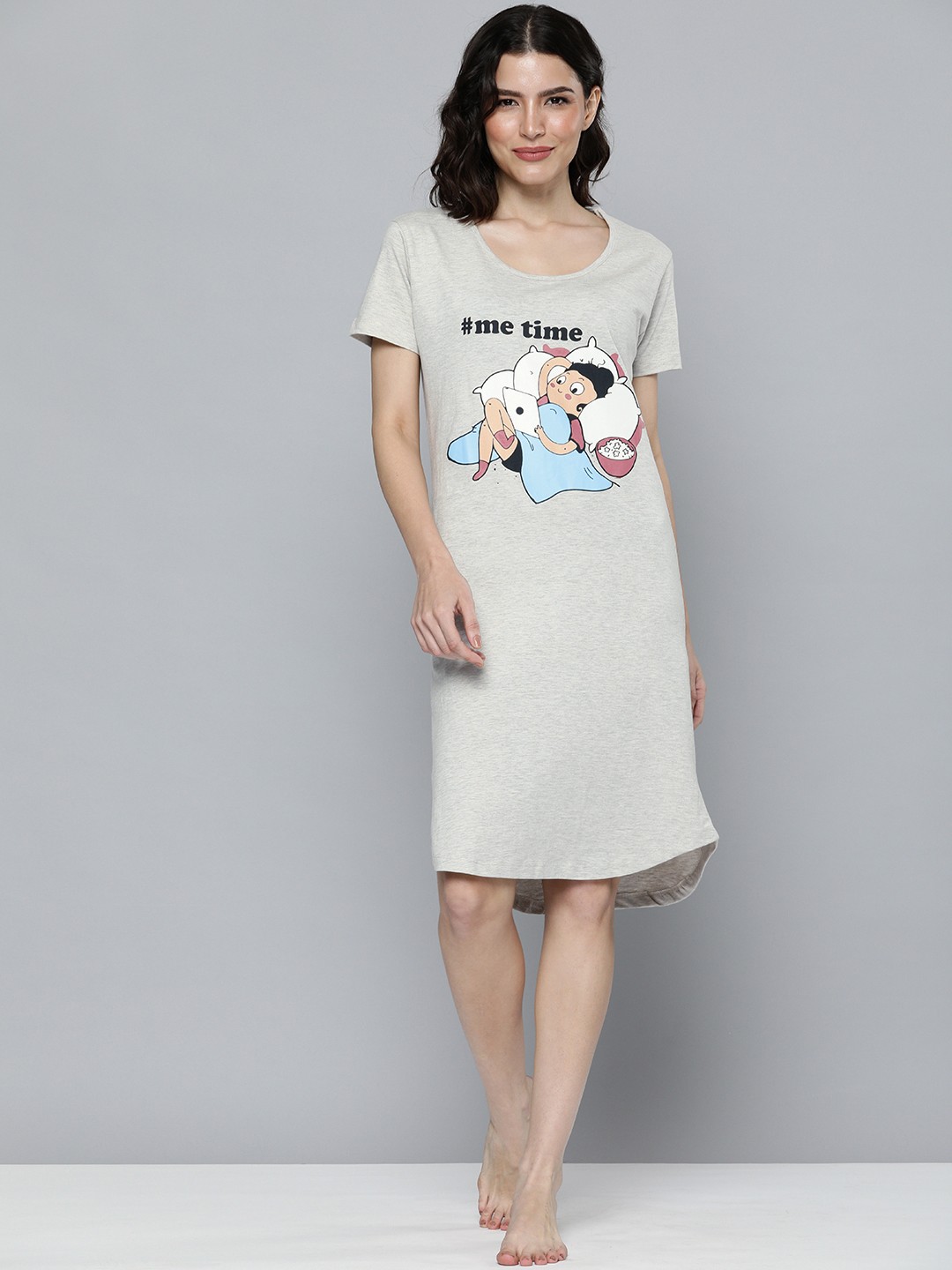 

HERE&NOW Women Grey Printed Nightdress