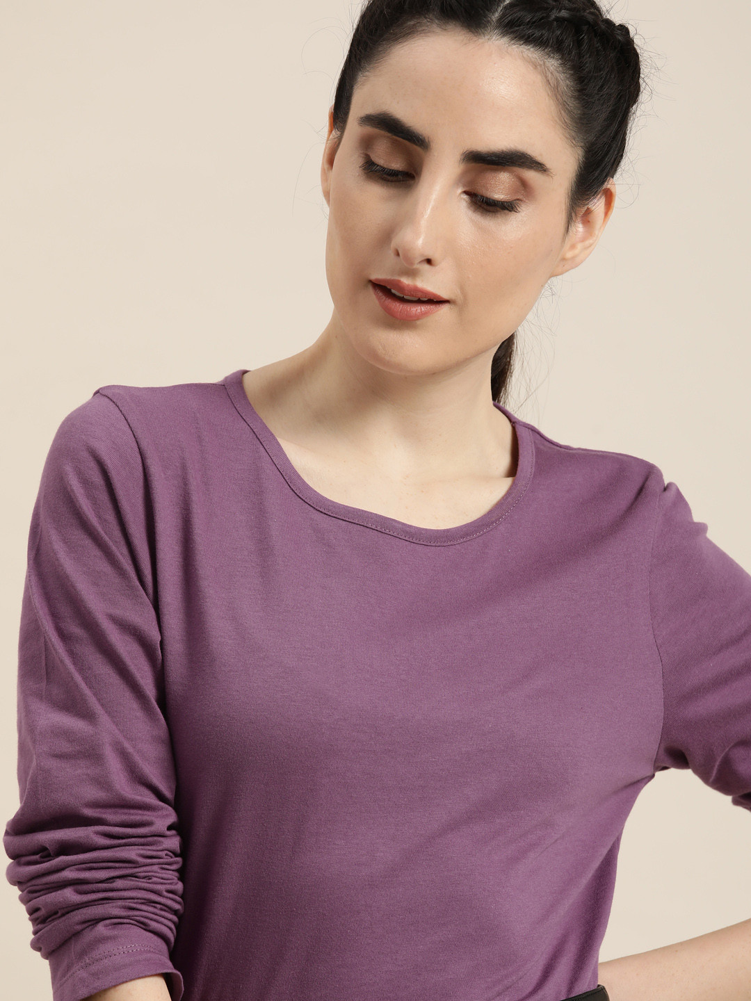 

Moda Rapido Women Purple Solid Pure Cotton T-shirt