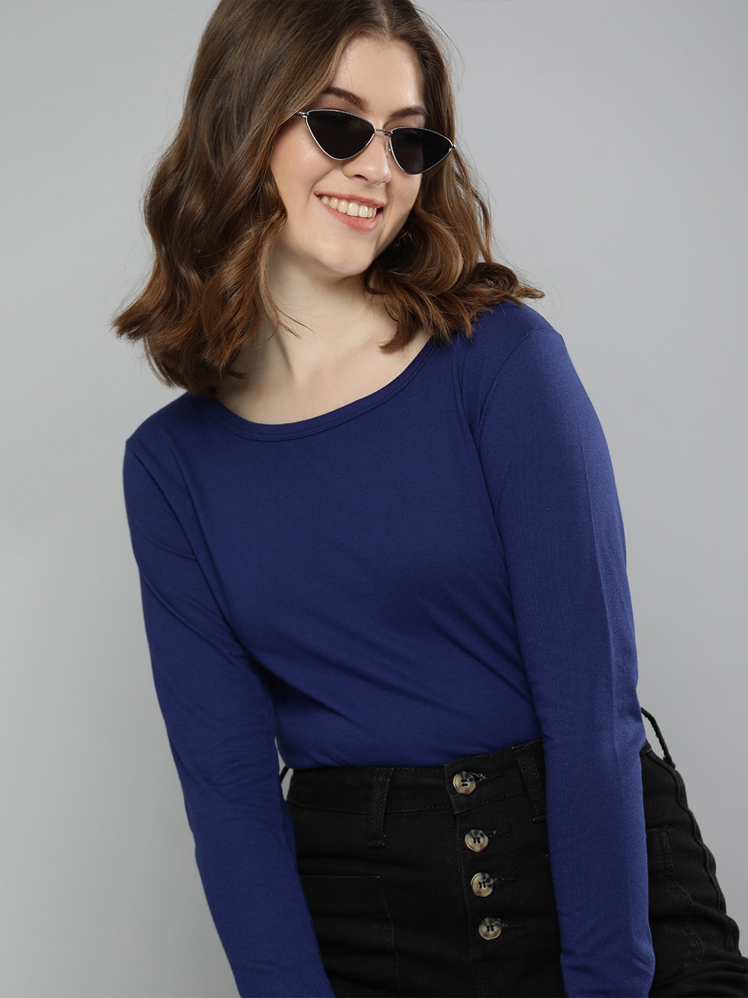 

HERE&NOW Women Navy Blue Solid T-shirt