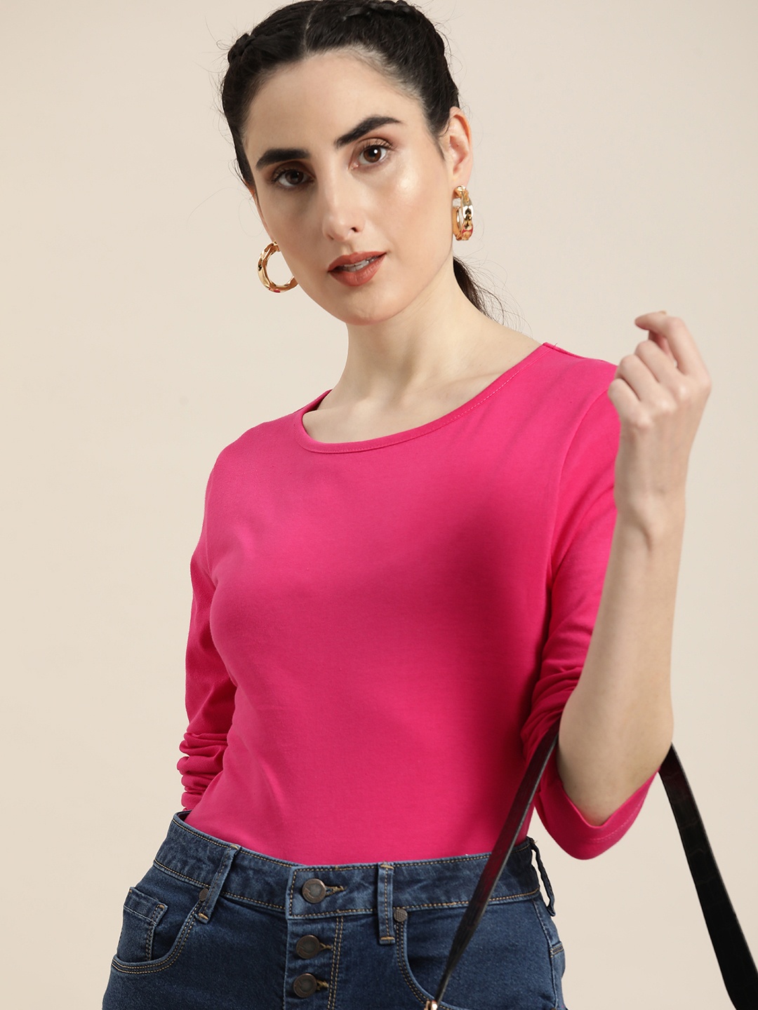 

Moda Rapido Women Fuchsia Solid T-shirt