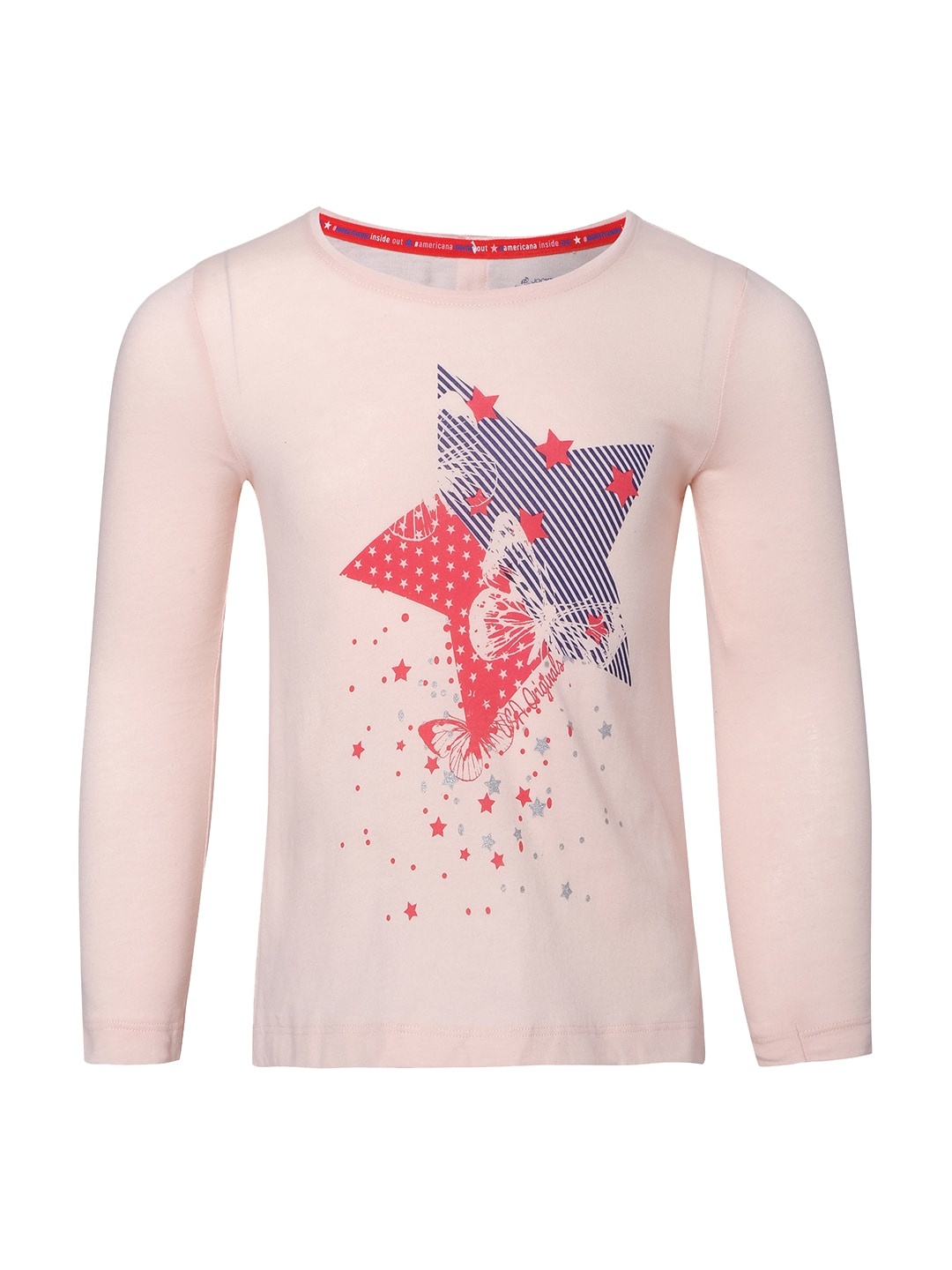 

Jockey Girls Peach-Coloured & Red Pure Cotton Graphic Print T-shirt