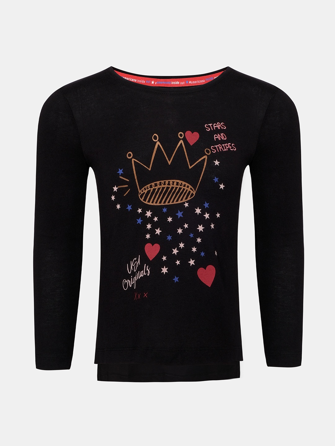 

Jockey Girls Black & Beige Pure Cotton Graphic Print T-shirt