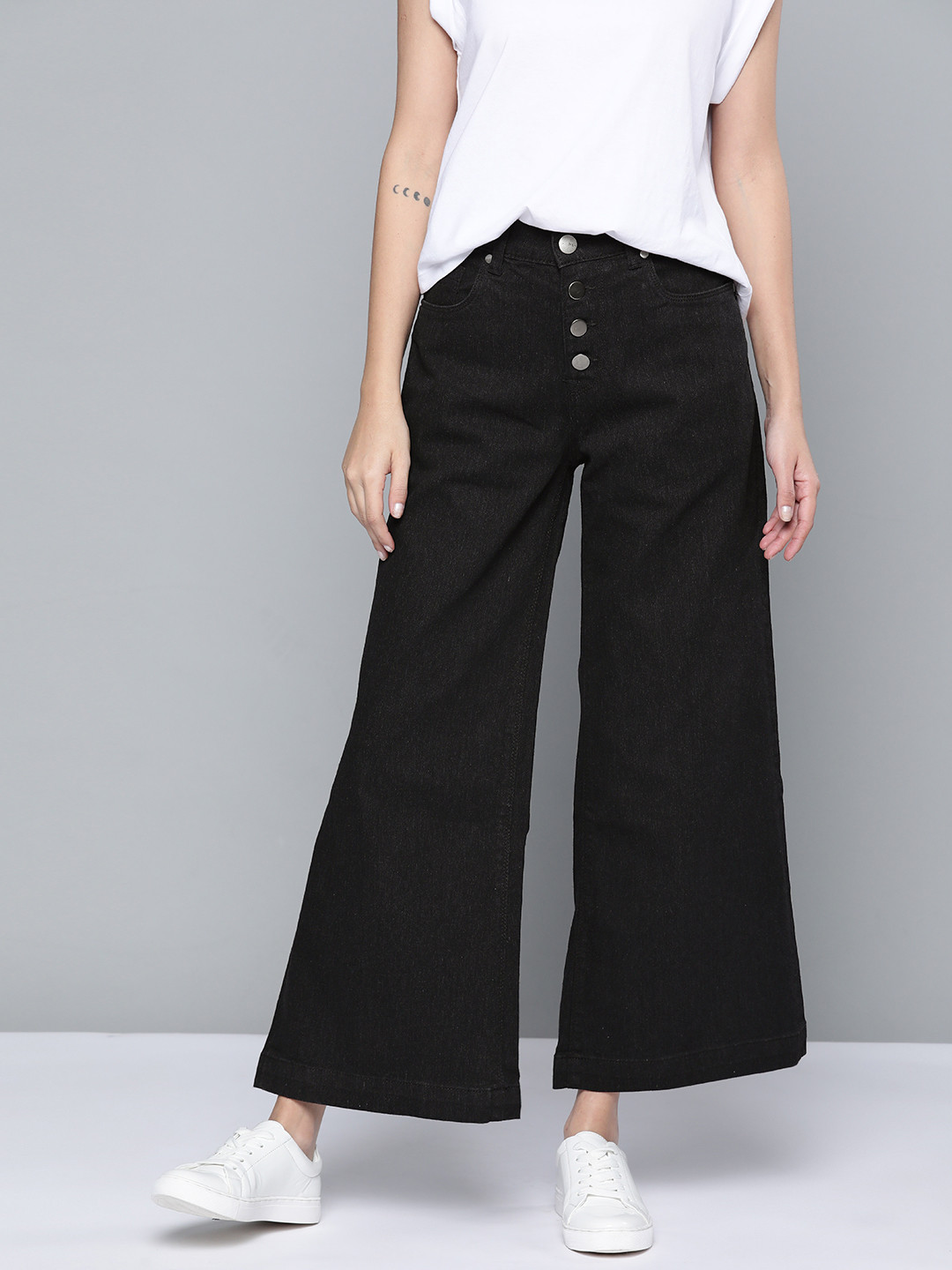 

Mast & Harbour Women Black Wide Leg Stretchable Jeans
