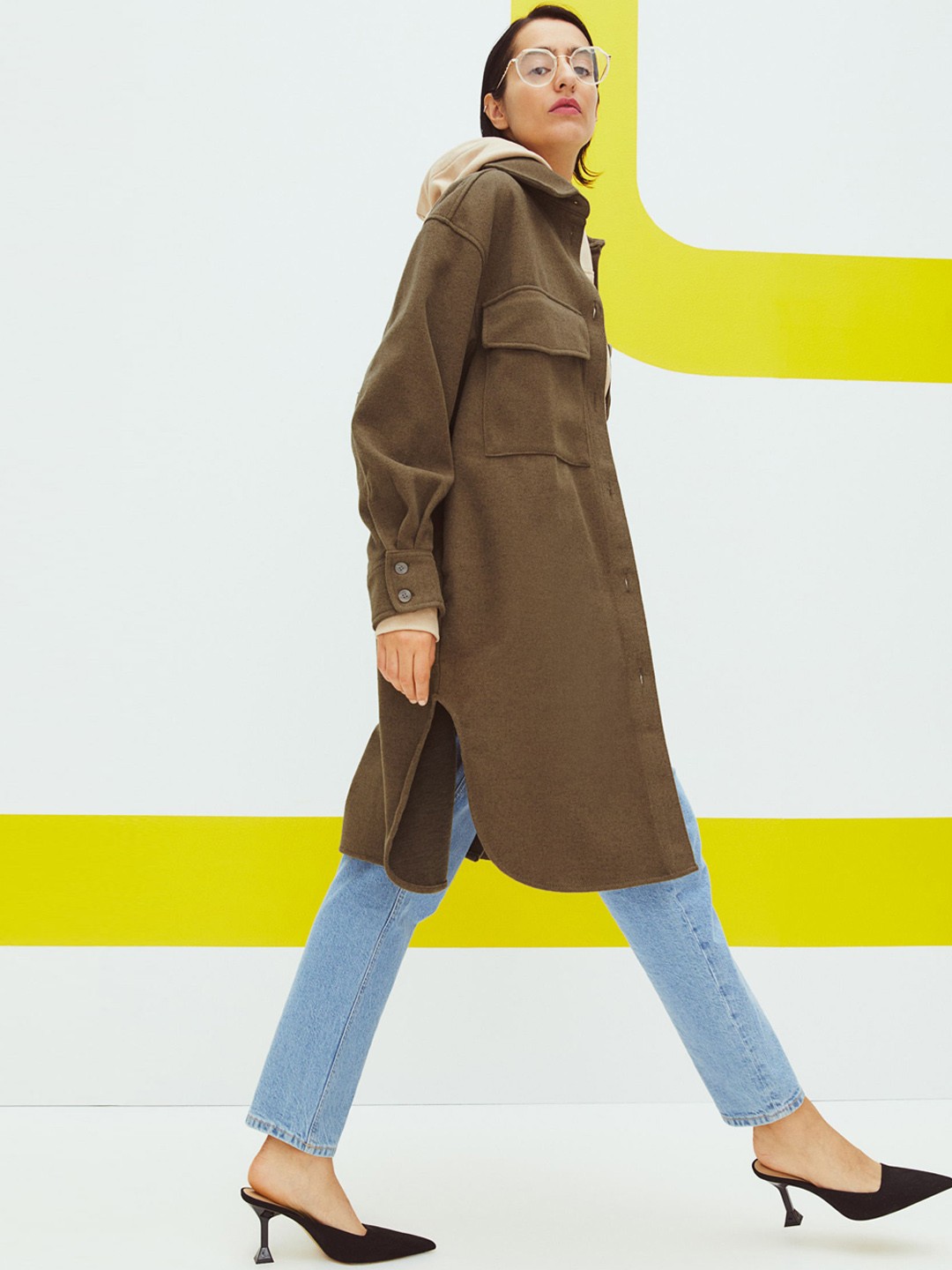 

H&M Women Brown Long Shirt Jacket