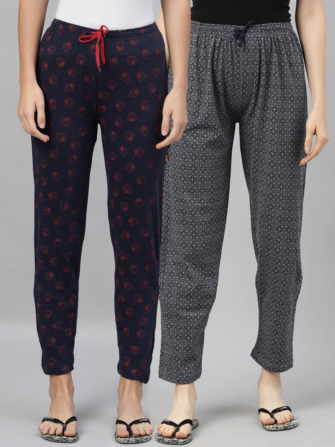 

Kryptic Pack Of 2 Navy Blue & Black Cotton Printed Lounge Pants