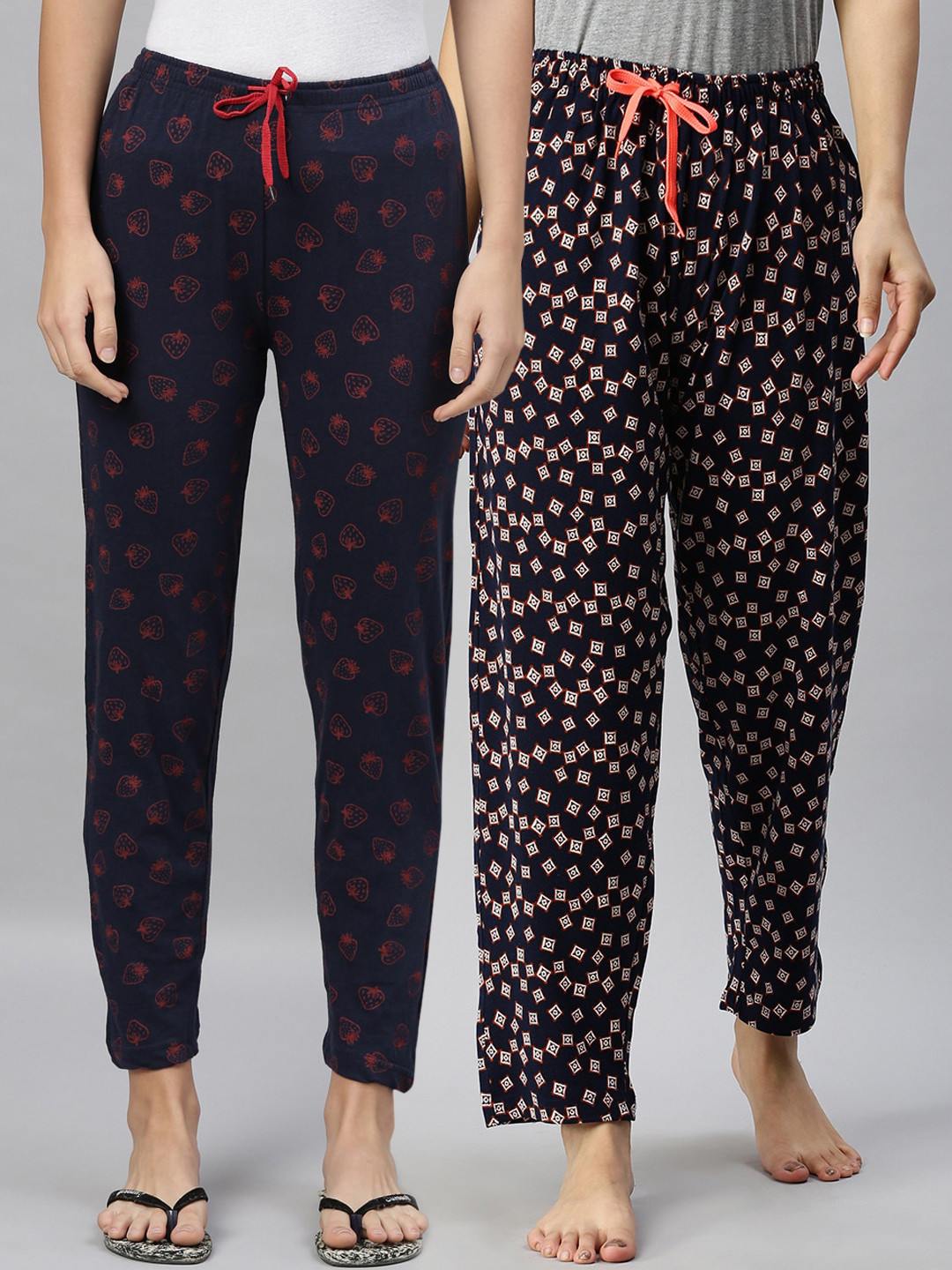 

Kryptic Women Pack of 2 Navy Blue Printed Cotton Lounge Pants